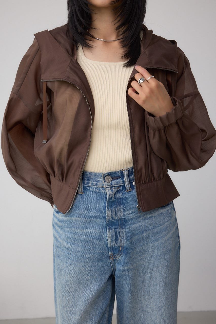 【アズール バイ マウジー/AZUL by moussy】のシアーフーディーブルゾン インテリア・キッズ・メンズ・レディースファッション・服の通販 founy(ファニー) 　ファッション　Fashion　レディースファッション　Ladies' Fashion Online　アウター　Coat Outerwear　ブルゾン　Blouson/Jackets　シアー　Sheer　シンプル　Simple　デニム　Denim　トレンド　Trend　BRN|ID: prp329100004527957 ipo3291000000032665948