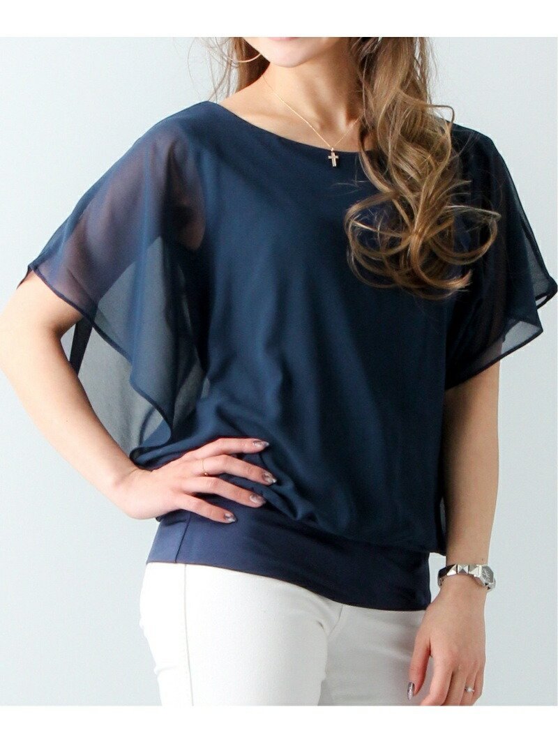 【ジュノア/JUNOAH】のシフォントップス インテリア・キッズ・メンズ・レディースファッション・服の通販 founy(ファニー) 　ファッション　Fashion　レディースファッション　WOMEN　トップス・カットソー　Tops/Tshirt　ネイビー|ID: prp329100004528006 ipo3291000000032018816