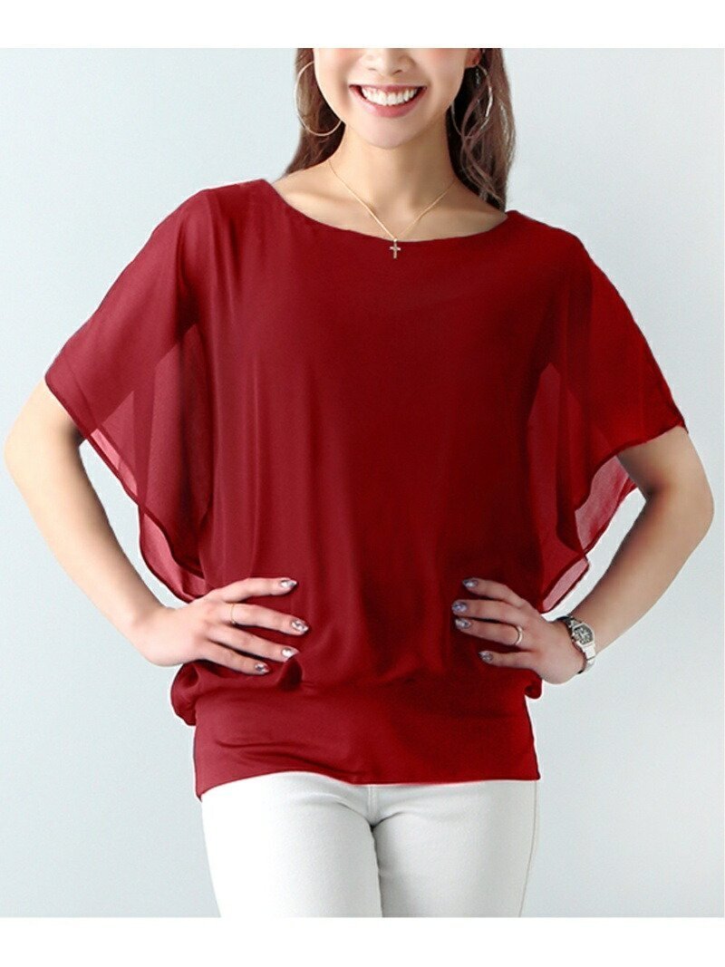 【ジュノア/JUNOAH】のシフォントップス インテリア・キッズ・メンズ・レディースファッション・服の通販 founy(ファニー) 　ファッション　Fashion　レディースファッション　WOMEN　トップス・カットソー　Tops/Tshirt　ワイン|ID: prp329100004528006 ipo3291000000032018831