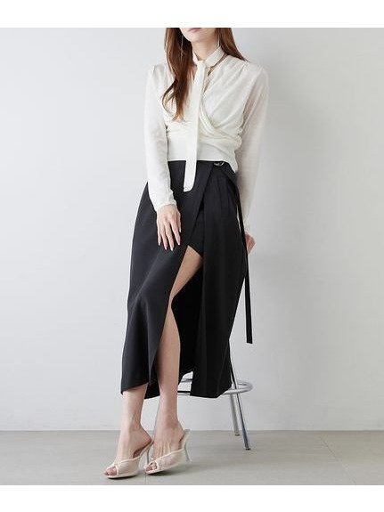 【スナイデル/SNIDEL】のスリットレイヤードスカショーパン インテリア・キッズ・メンズ・レディースファッション・服の通販 founy(ファニー) 　ファッション　Fashion　レディースファッション　WOMEN　エレガント 上品　Elegant　シャーリング　Shirring　ショート　Short　ドッキング　Docking　バランス　Balance　フィット　Fit　ポケット　Pocket　ラップ　Wrap　BLK[009]|ID: prp329100004528019 ipo3291000000032018872