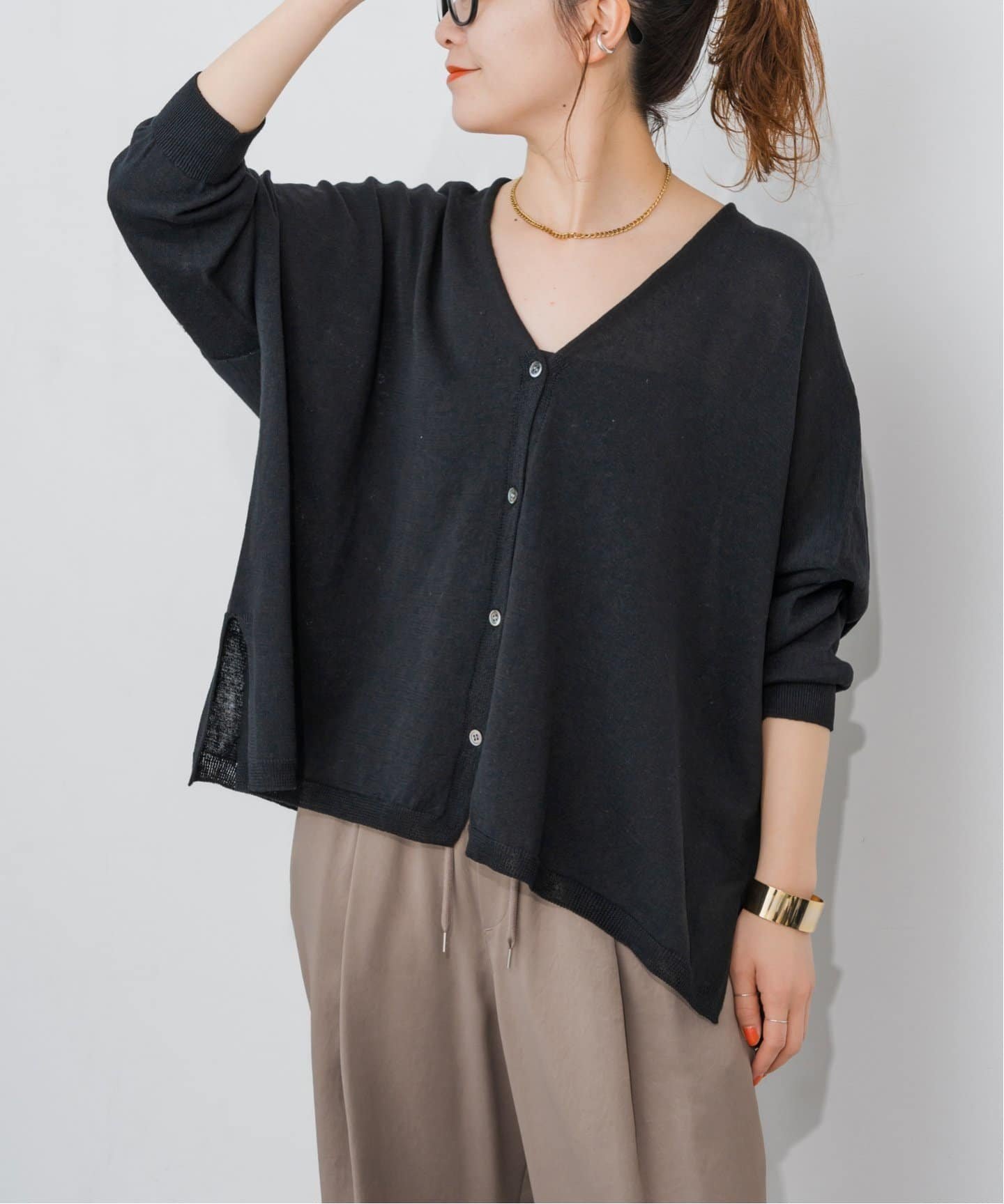 【スピック&スパン/Spick & Span】の手洗い可 / ギマコットンオーバーサイズカーディガン インテリア・キッズ・メンズ・レディースファッション・服の通販 founy(ファニー) 　ファッション　Fashion　レディースファッション　Ladies' Fashion Online　トップス・カットソー　Tops/Tshirt　カーディガン　Cardigans　インナー　Inner　シンプル　Simple　ルーズ　Loose　ワイド　Wide　エレガント 上品　Elegant　透かし　Watermark　ブラック|ID: prp329100004528024 ipo3291000000032666710