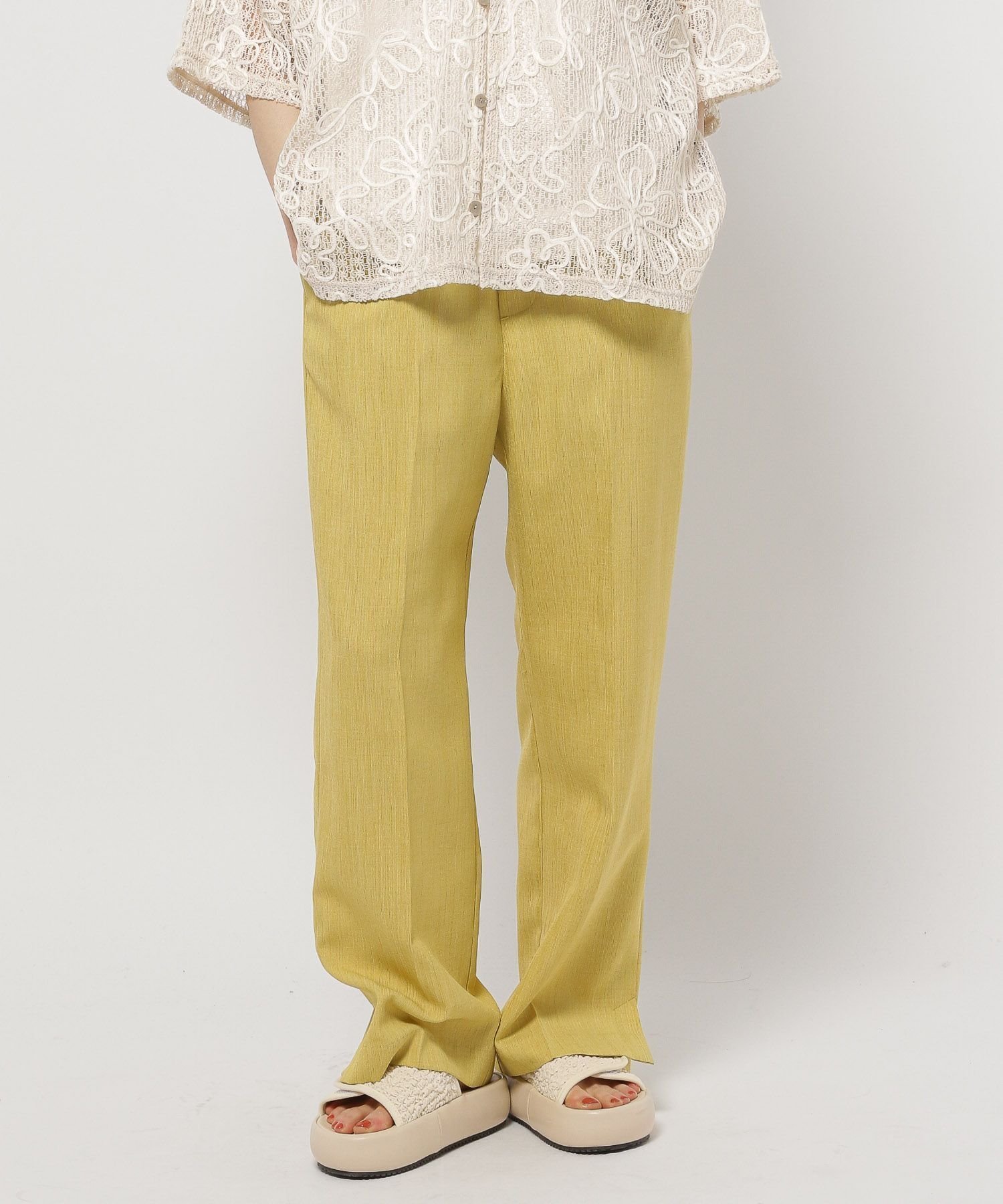 【ニコアンド/niko and】のDRYリネンライクスリットパンツ インテリア・キッズ・メンズ・レディースファッション・服の通販 founy(ファニー) 　ファッション　Fashion　レディースファッション　WOMEN　パンツ　Pants　おすすめ　Recommend　シンプル　Simple　ストレート　Straight　スリット　Slit　センター　Center　リネン　Linen　ワイド　Wide　定番　Standard　イエロー60|ID: prp329100004528078 ipo3291000000032019150