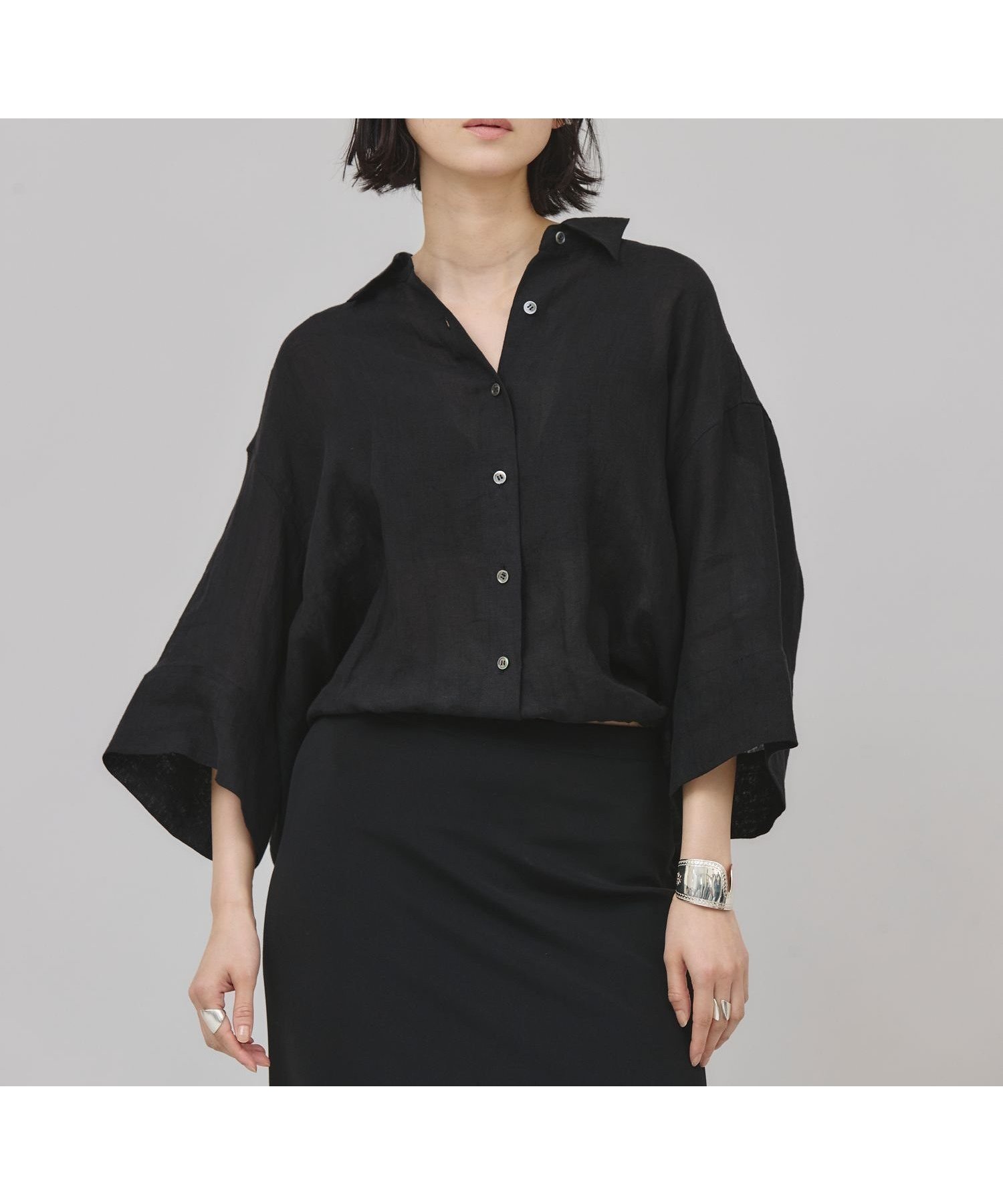 【カレンソロジー/Curensology】のリネンドロストシャツ インテリア・キッズ・メンズ・レディースファッション・服の通販 founy(ファニー) 　ファッション　Fashion　レディースファッション　WOMEN　トップス・カットソー　Tops/Tshirt　シャツ/ブラウス　Shirts/Blouses　エレガント 上品　Elegant　シアー　Sheer　フロント　Front　ブルゾン　Blouson　リネン　Linen　リボン　Ribbon　ワッシャー　Washer　日本製　Made In Japan　夏　Summer　ブラック09|ID: prp329100004528085 ipo3291000000032019178