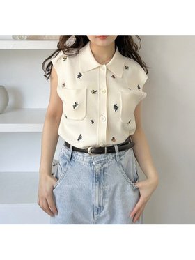 【フレイ アイディー/FRAY I.D】のフルーツ刺繍ポロカラーノースリニットジレ/接触冷感 人気、トレンドファッション・服の通販 founy(ファニー) ファッション Fashion レディースファッション WOMEN アウター Coat Outerwear トップス・カットソー Tops/Tshirt ニット Knit Tops ベスト/ジレ Gilets/Vests コレクション Collection トレンド Trend 人気 Popularity バランス Balance ポケット Pocket 夏 Summer |ID:prp329100004528132