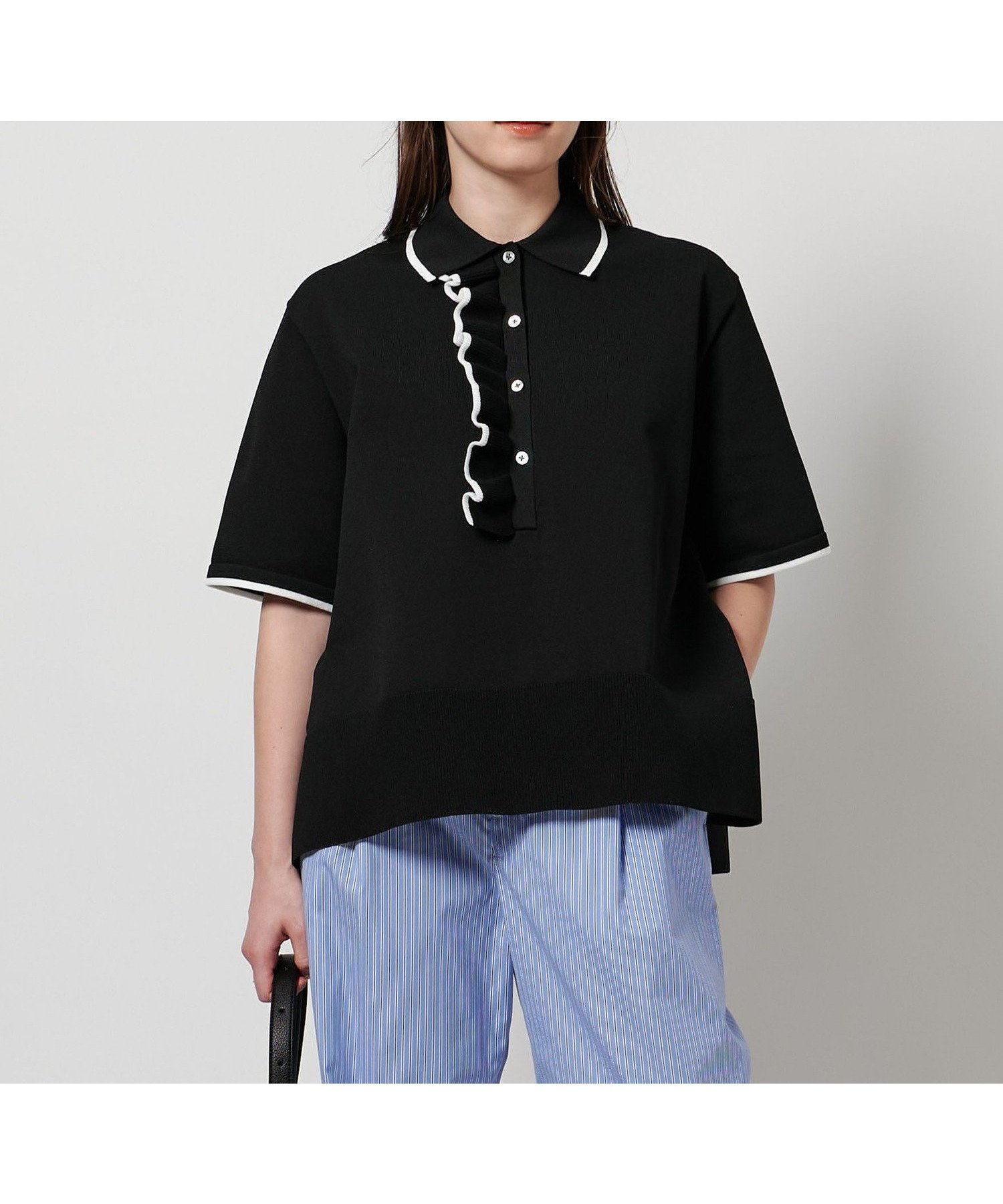 【ユナイテッドアローズ/UNITED ARROWS】のミニマルフリル ニット 5SL インテリア・キッズ・メンズ・レディースファッション・服の通販 founy(ファニー) 　ファッション　Fashion　レディースファッション　Fashion for Women　トップス・カットソー　Cut & Sew Tops　ニット　Knit Tops & Sweaters　おすすめ　Recommended / Our Picks　スリット　Slit, Slit Detail　タイトスカート　Pencil Skirt, Tight Skirt　デニム　Denim, Jeans Material　フリル　Frill, Ruffle　フロント　Front, Front Design　マニッシュ　Mannish, Boyish　ワイド　Wide, Wide Fit　BLACK|ID: prp329100004528139 ipo3291000000032539673