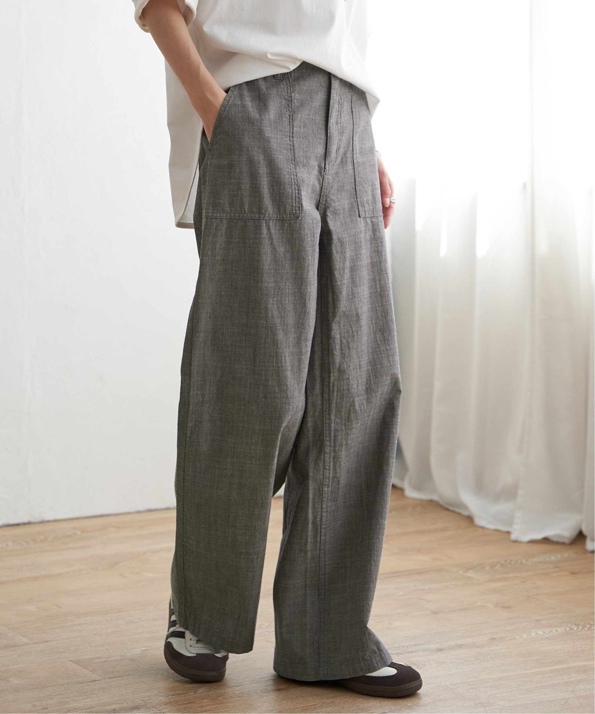 【エルビーシー/LBC】のコットンシャンブレーベーカーパンツ インテリア・キッズ・メンズ・レディースファッション・服の通販 founy(ファニー) 　ファッション　Fashion　レディースファッション　WOMEN　パンツ　Pants　シャンブレー　Chambray　ショート　Short　テーパード　Tapered　ワイド　Wide　チャコール|ID: prp329100004528155 ipo3291000000032058280