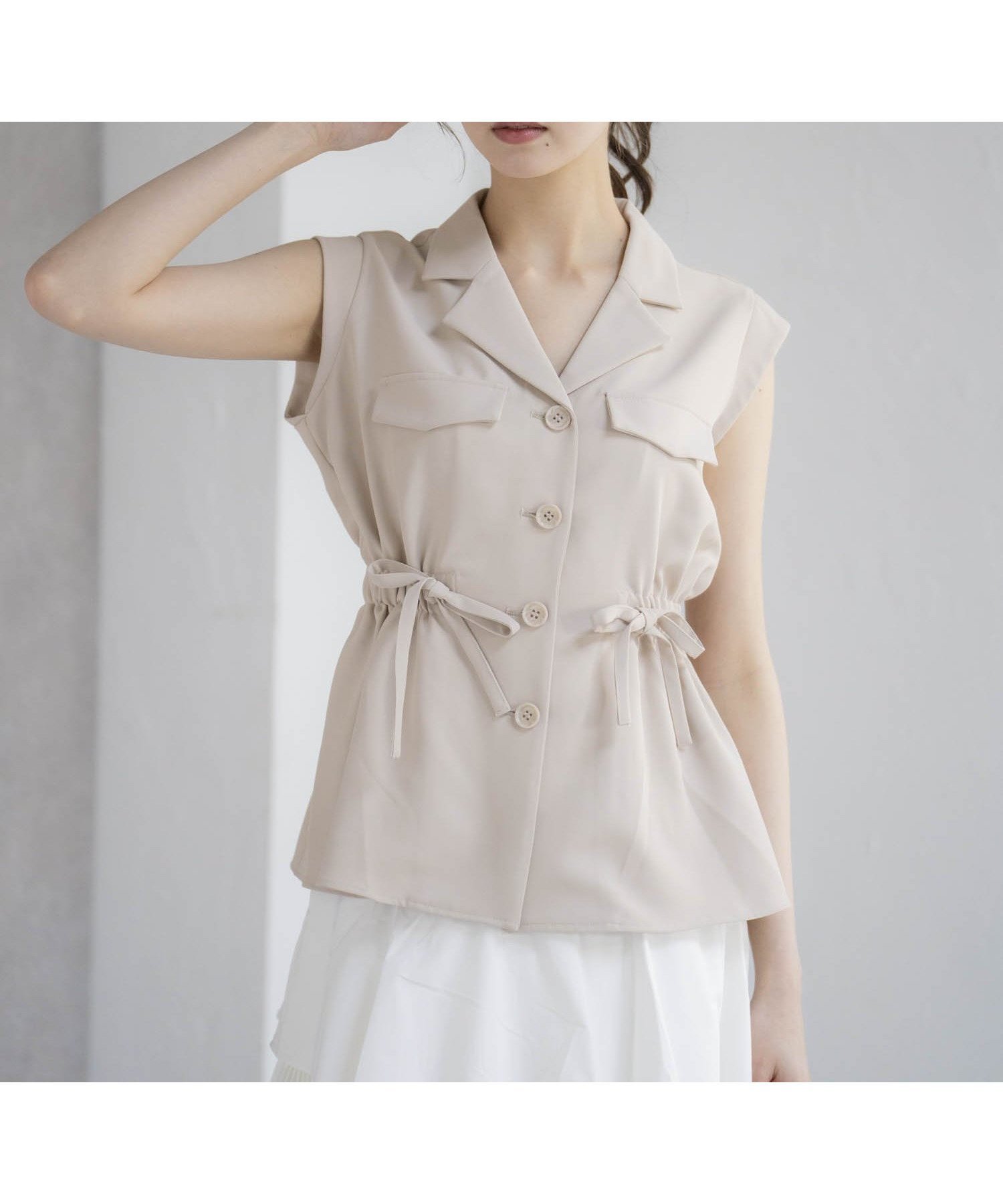 【ノエラ/Noela】のウエストギャザージレブラウス インテリア・キッズ・メンズ・レディースファッション・服の通販 founy(ファニー) 　ファッション　Fashion　レディースファッション　Ladies' Fashion Online　アウター　Coat Outerwear　トップス・カットソー　Tops/Tshirt　シャツ/ブラウス　Shirts/Blouses　ベスト/ジレ　Gilets/Vests　おすすめ　Recommend　ギャザー　Gather　トレンド　Trend　フェミニン　Feminine　フレア　Flare　ペプラム　Peplum　ポケット　Pocket　リボン　Ribbon　レース　Race　切替　Switching　ベージュ|ID: prp329100004528168 ipo3291000000032646118