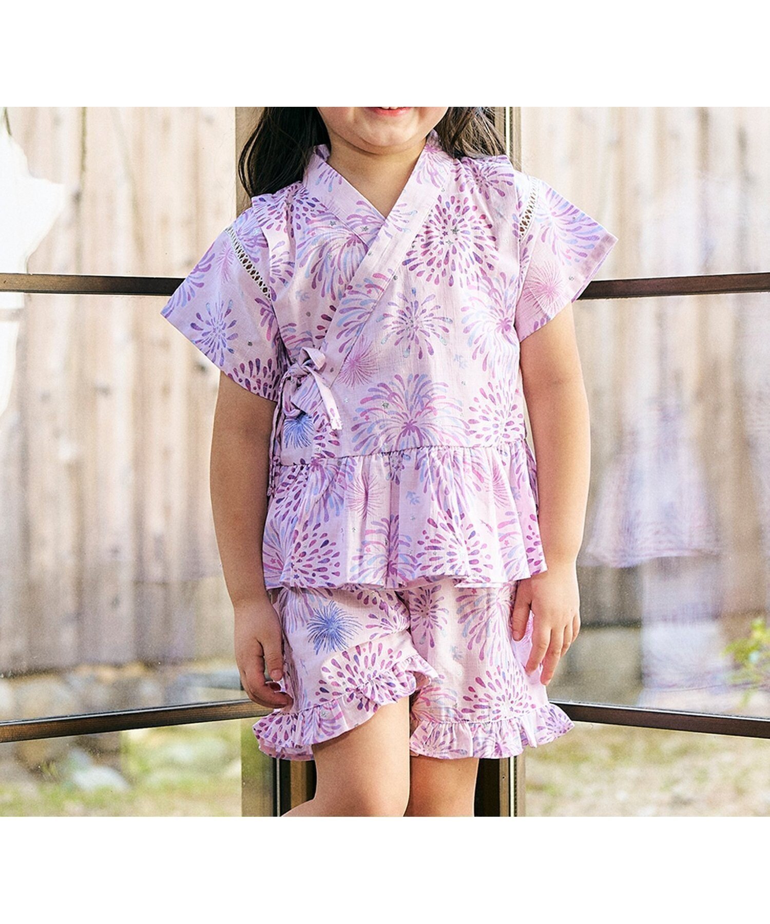 【その他のブランド/Other】の【リンク】アプレのはんなりGIRLS甚平 人気、トレンドファッション・服の通販 founy(ファニー) 　ファッション　Fashion　キッズファッション　Fashion for Kids　おすすめ　Recommended / Our Picks　コレクション　Collection, Seasonal Line　フリル　Frill, Ruffle　プリント　Print, Printed Pattern　ペプラム　Peplum, Flared Hem　レース　Lace, Lace Fabric　人気　Popular, Best Seller　 other-1|ID: prp329100004528219 ipo3291000000032726663