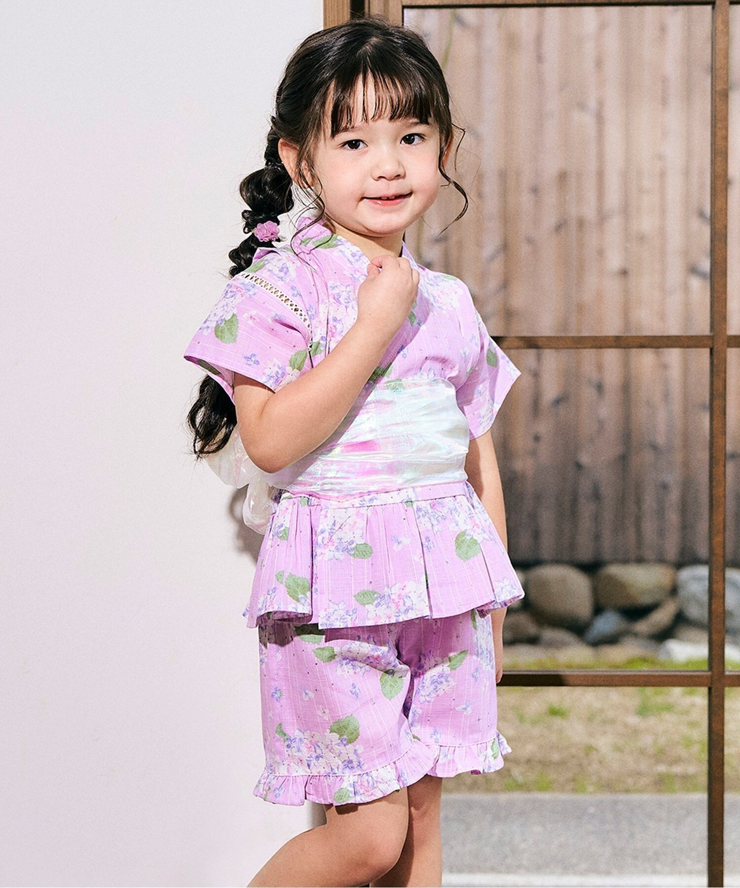 【その他のブランド/Other】の【リンク】アプレのはんなりGIRLS甚平 インテリア・キッズ・メンズ・レディースファッション・服の通販 founy(ファニー) 　ファッション　Fashion　キッズファッション　Fashion for Kids　おすすめ　Recommended / Our Picks　コレクション　Collection, Seasonal Line　フリル　Frill, Ruffle　プリント　Print, Printed Pattern　ペプラム　Peplum, Flared Hem　レース　Lace, Lace Fabric　人気　Popular, Best Seller　ラベンダー|ID: prp329100004528219 ipo3291000000032726669