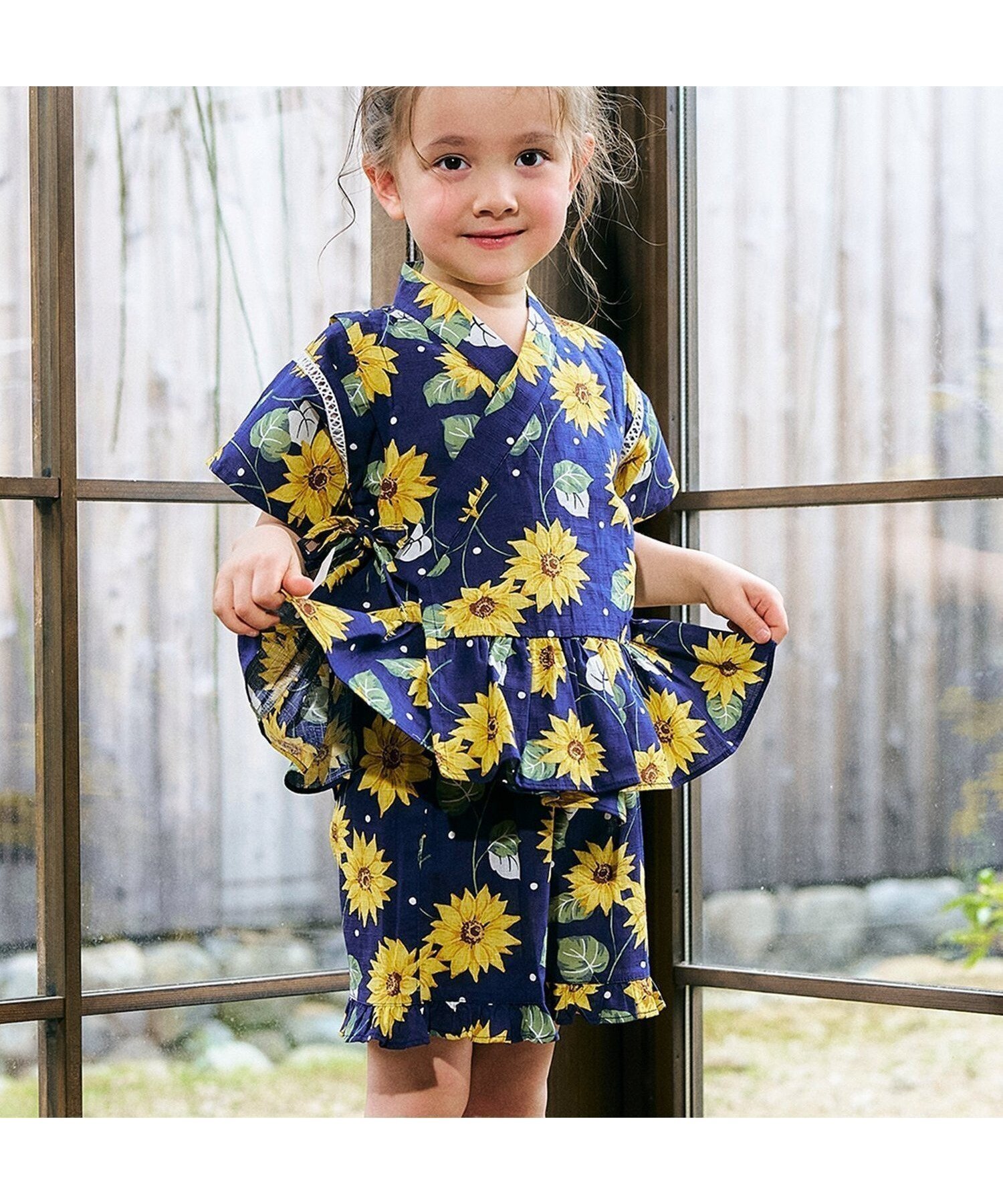 【その他のブランド/Other】の【リンク】アプレのはんなりGIRLS甚平 インテリア・キッズ・メンズ・レディースファッション・服の通販 founy(ファニー) 　ファッション　Fashion　キッズファッション　Fashion for Kids　おすすめ　Recommended / Our Picks　コレクション　Collection, Seasonal Line　フリル　Frill, Ruffle　プリント　Print, Printed Pattern　ペプラム　Peplum, Flared Hem　レース　Lace, Lace Fabric　人気　Popular, Best Seller　ネイビーブルー|ID: prp329100004528219 ipo3291000000032726671