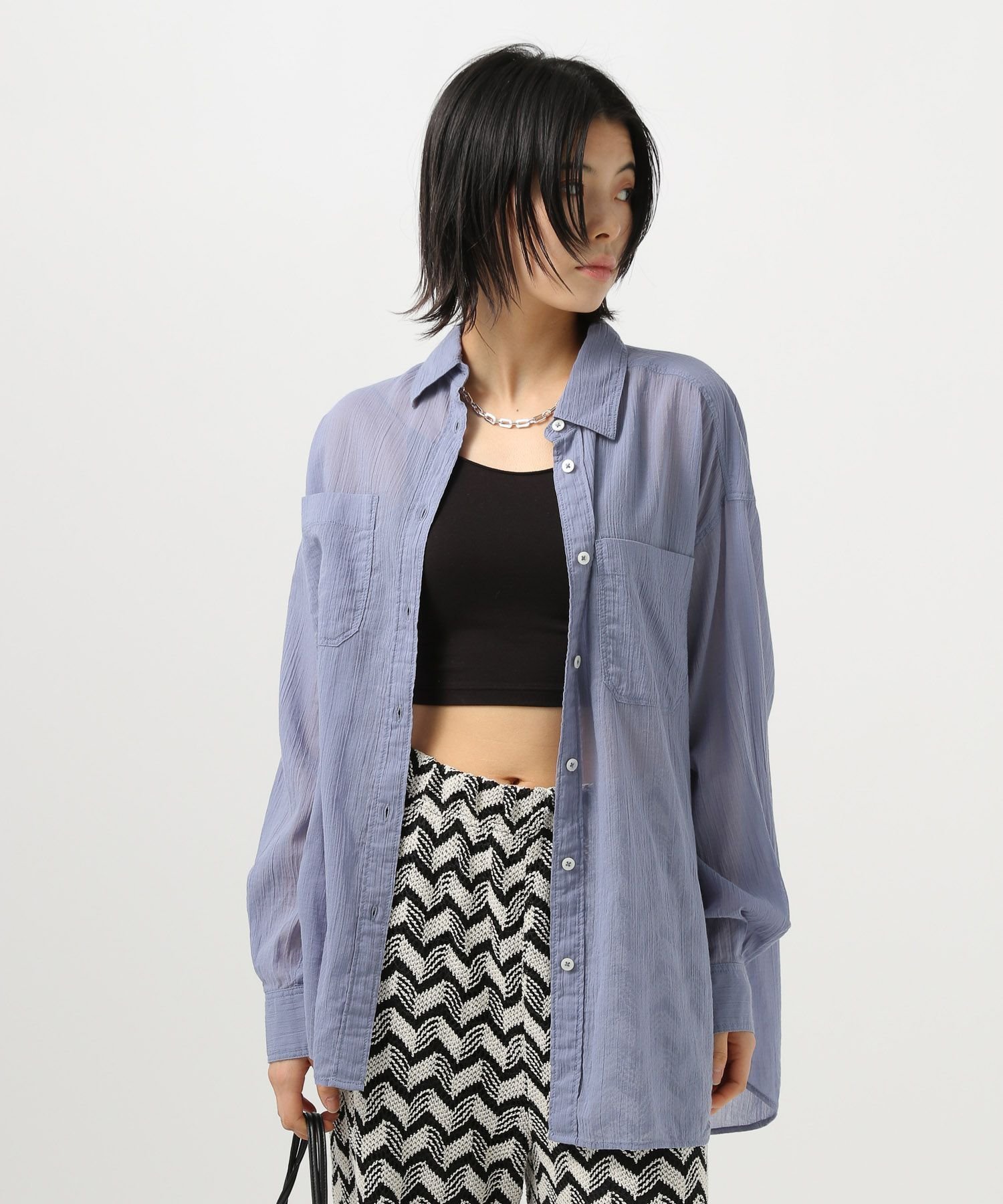 【ベイフロー/BAYFLOW】の程よい透け感 コットンシアーシャツ インテリア・キッズ・メンズ・レディースファッション・服の通販 founy(ファニー) 　ファッション　Fashion　レディースファッション　Ladies' Fashion Online　トップス・カットソー　Tops/Tshirt　シャツ/ブラウス　Shirts/Blouses　おすすめ　Recommend　ストライプ　Stripe　フロント　Front　プリント　Print　ポケット　Pocket　ワッシャー　Washer　夏　Summer　定番　Standard　羽織　Haori　ブルー80|ID: prp329100004528231 ipo3291000000032628301