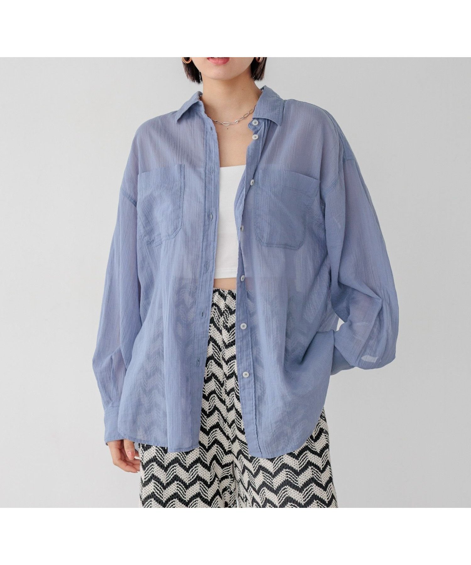 【ベイフロー/BAYFLOW】の程よい透け感 コットンシアーシャツ インテリア・キッズ・メンズ・レディースファッション・服の通販 founy(ファニー) 　ファッション　Fashion　レディースファッション　Fashion for Women　トップス・カットソー　Cut & Sew Tops　シャツ・ブラウス・オフィスカジュアル　Elegant Blouses & Button-Ups　ストライプ　Stripe, Striped Pattern　定番　Standard, Basic Item　フロント　Front, Front Design　プリント　Print, Printed Pattern　ポケット　Pocket, Pocket Detail　羽織　Haori, Light Jacket　ワッシャー　Washer, Crinkled Finish　おすすめ　Recommended / Our Picks　夏　Summer　ブルー80|ID: prp329100004528231 ipo3291000000033586817