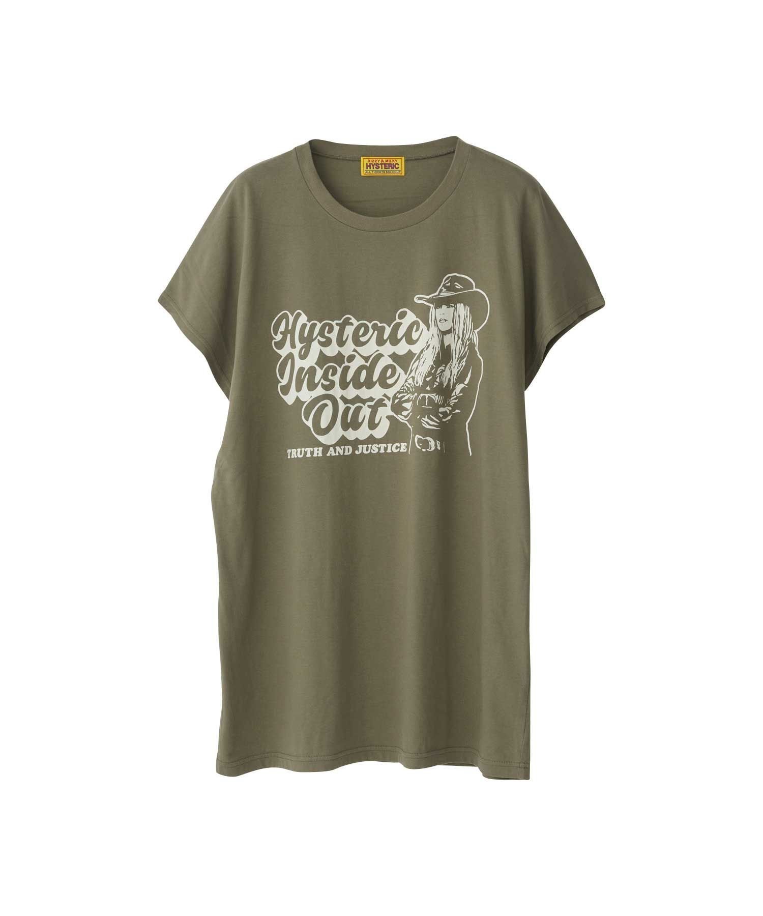 【ヒステリックグラマー/HYSTERIC GLAMOUR】のINSIDE OUT Tシャツ インテリア・キッズ・メンズ・レディースファッション・服の通販 founy(ファニー) 　ファッション　Fashion　レディースファッション　WOMEN　トップス・カットソー　Tops/Tshirt　シャツ/ブラウス　Shirts/Blouses　ロング / Tシャツ　T-Shirts　グラフィック　Graphic　スリーブ　Sleeve　フレンチ　French　カーキ|ID: prp329100004528260 ipo3291000000032019920