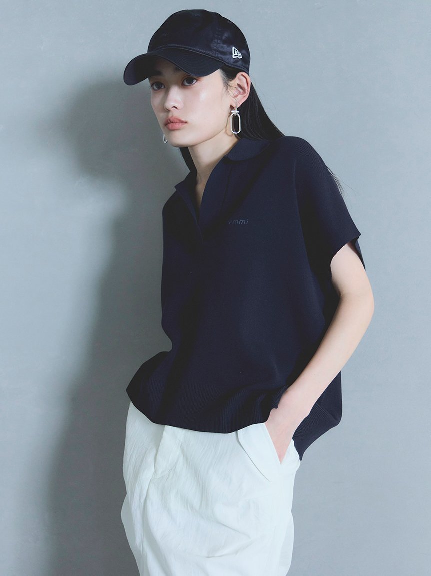 【エミ/emmi】のニットポロトップス インテリア・キッズ・メンズ・レディースファッション・服の通販 founy(ファニー) 　ファッション　Fashion　レディースファッション　Ladies' Fashion Online　トップス・カットソー　Tops/Tshirt　ニット　Knit Tops　ウォッシャブル　Washable　ポロシャツ　Polo Shirt　夏　Summer　NVY[089]|ID: prp329100004528327 ipo3291000000032699594