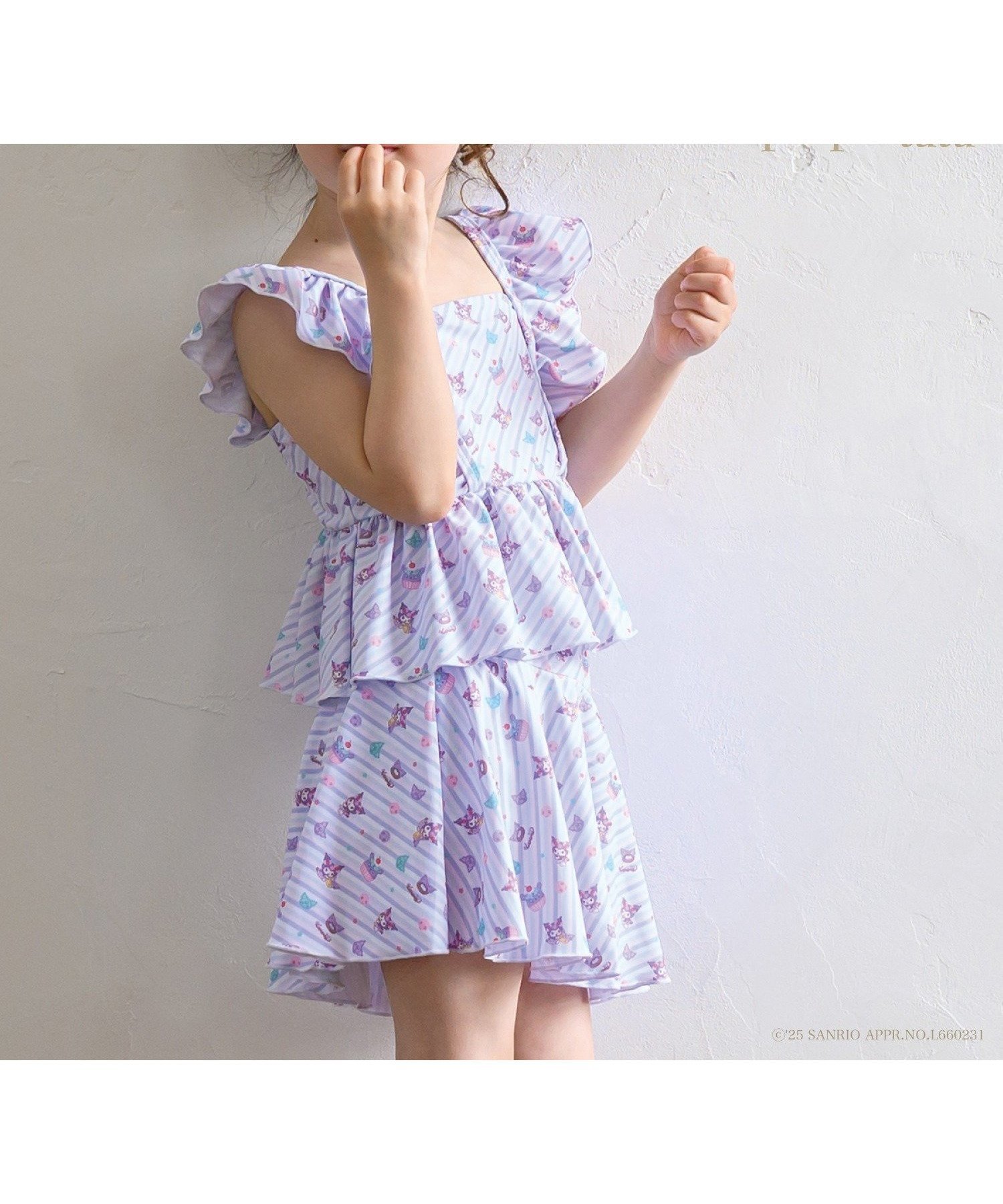 【パンパンテュテュ/panpantutu / KIDS】のUVcutフリルセットアップ水着(ビキニ/長袖)【マイメロディ/シナモロール/クロミ】 人気、トレンドファッション・服の通販 founy(ファニー) 　ファッション　Fashion　キッズファッション　Fashion for Kids　カラフル　Colorful Design　キャラクター　Character, Licensed Characters　スウィート　Sweet, Cute Style　ストレッチ　Stretch, Stretchy Fabric　セットアップ　Set-Up, Coordinated Outfit　長袖　Long Sleeve, Full Sleeve　ビキニ　Bikini, Two-Piece Swimsuit　フリル　Frill, Ruffle　ペプラム　Peplum, Flared Hem　ボトム　Bottoms, Lower Wear　水着　Swimsuit, Swimwear　ラベンダー　Lavender　夏　Summer　エレガント 上品　Elegant　 other-1|ID: prp329100004528341 ipo3291000000033433746