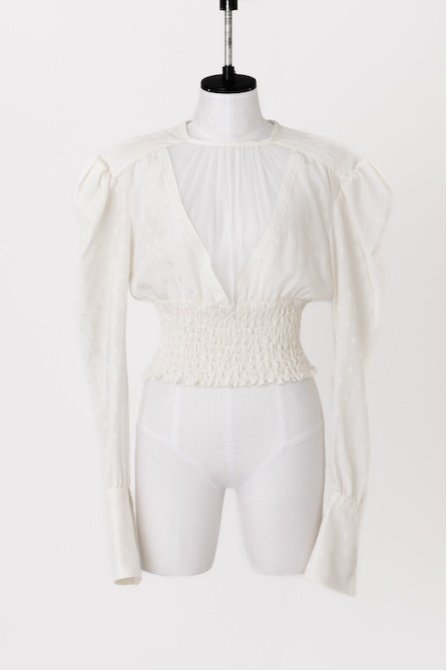 【その他のブランド/Other】のROSE JACQUARD PUFF-SLEEVED BLOUSE インテリア・キッズ・メンズ・レディースファッション・服の通販 founy(ファニー) 　ファッション　Fashion　レディースファッション　WOMEN　トップス・カットソー　Tops/Tshirt　シアー　Sheer　シェイプ　Shape　シャーリング　Shirring　スリーブ　Sleeve　チュール　Tulle　ECRU|ID: prp329100004528353 ipo3291000000032020312