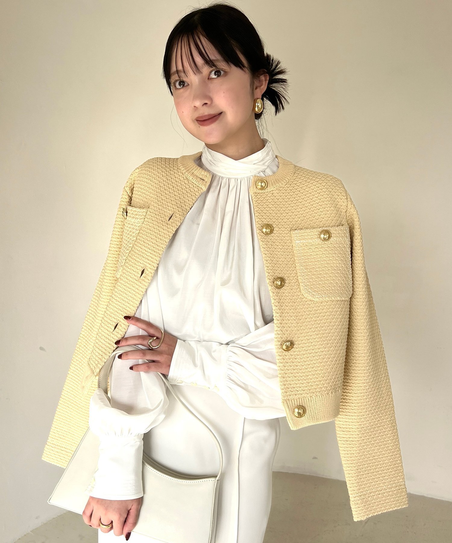 【アニュアンス/anuans】のノーカラーニットジャケット インテリア・キッズ・メンズ・レディースファッション・服の通販 founy(ファニー) 　ファッション　Fashion　レディースファッション　WOMEN　アウター　Coat Outerwear　ジャケット　Jackets　ジャケット　Jacket　軽量　Lightweight　YELLOW|ID: prp329100004528370 ipo3291000000032206321
