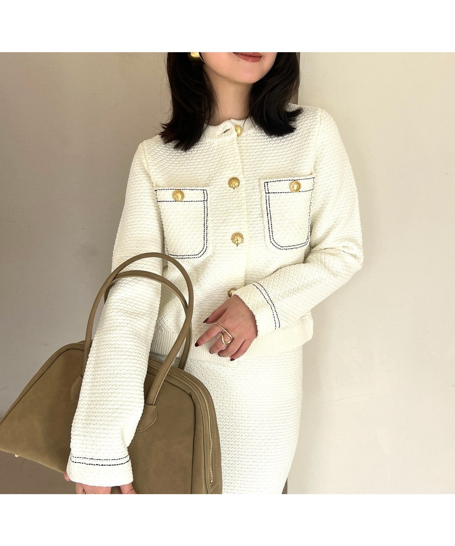 【アニュアンス/anuans】のノーカラーニットジャケット インテリア・キッズ・メンズ・レディースファッション・服の通販 founy(ファニー) 　ファッション　Fashion　レディースファッション　Fashion for Women　アウター　Coat / Outerwear Collection　レディースジャケット・軽アウター　Jackets　ジャケット　Jacket, Outerwear　軽量　Lightweight, Ultra Light　WHITE|ID: prp329100004528370 ipo3291000000034493502