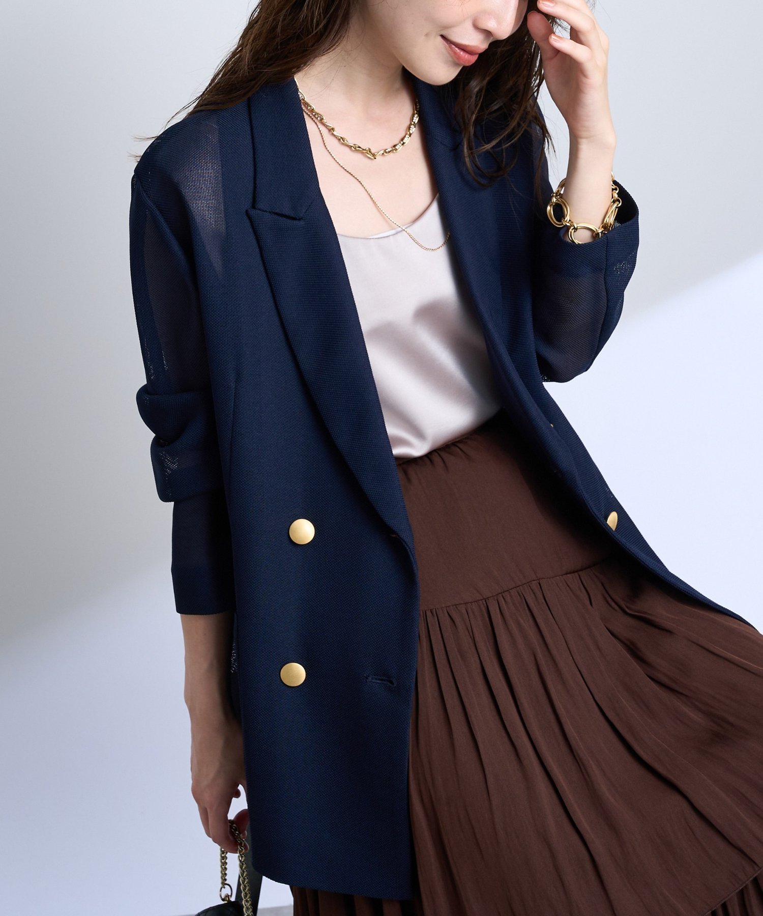 【ラブティックボンボン/La boutique BonBon】の【完売カラー再追加!スタッフmiki監修】メッシュメタルボタンライトジャケット インテリア・キッズ・メンズ・レディースファッション・服の通販 founy(ファニー) 　ファッション　Fashion　レディースファッション　Fashion for Women　アウター　Coat / Outerwear Collection　レディースジャケット・軽アウター　Jackets　おすすめ　Recommended / Our Picks　サテン　Satin, Glossy Fabric　ジャケット　Jacket, Outerwear　タンク　Tank Top, Sleeveless Top　デニム　Denim, Jeans Material　トレンド　Trend, Trending Now　メッシュ　Mesh, Net Fabric　エレガント 上品　Elegant　人気　Popular, Best Seller　秋　Autumn　ネイビー|ID: prp329100004528389 ipo3291000000033593814