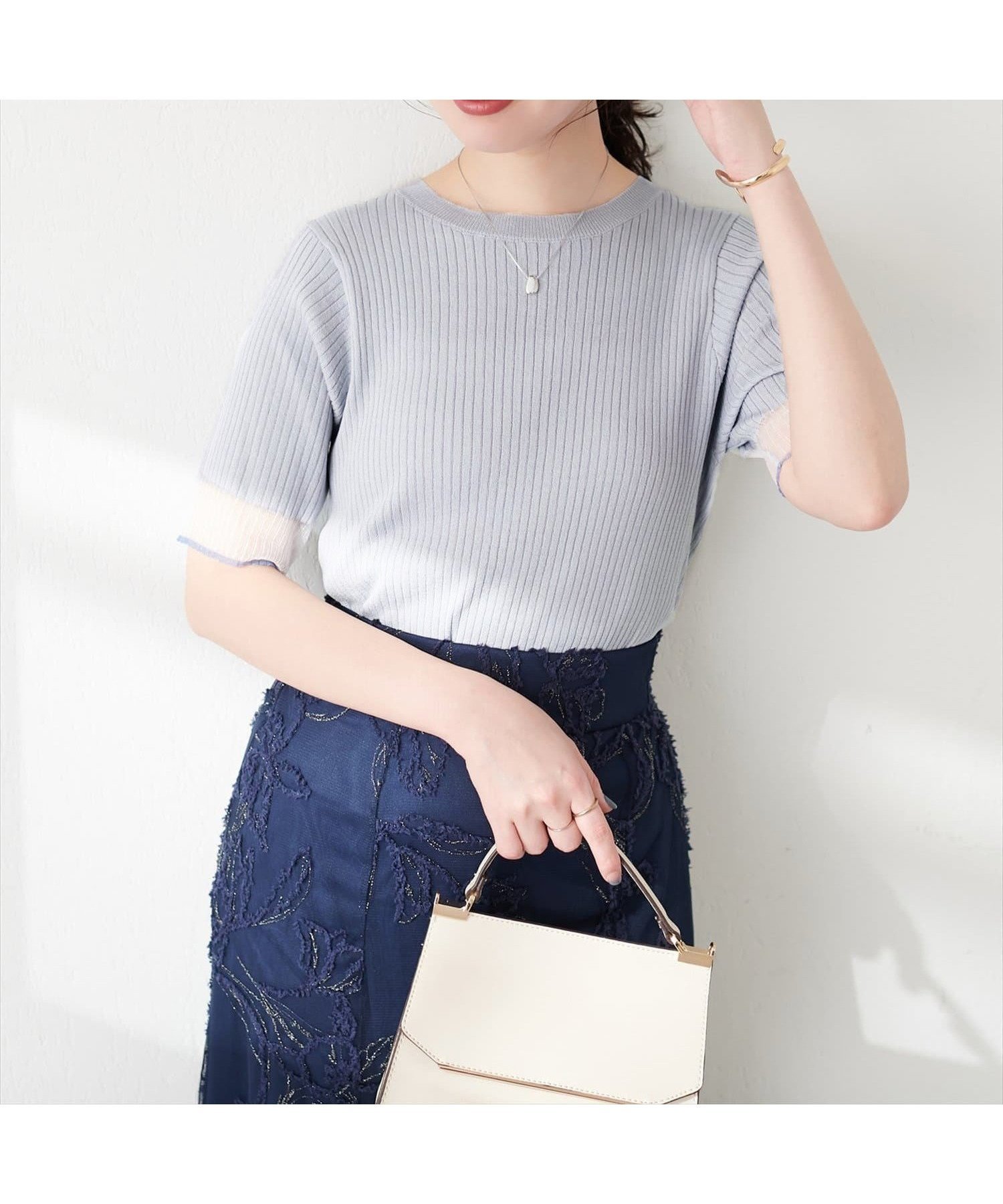 【ナチュラルクチュール/natural couture】の袖口シアー強撚リブニット インテリア・キッズ・メンズ・レディースファッション・服の通販 founy(ファニー) 　ファッション　Fashion　レディースファッション　Fashion for Women　トップス・カットソー　Cut & Sew Tops　ニット　Knit Tops & Sweaters　2025年　2025　2025春夏・S/S　Spring/Summer 2025 SS25　インナー　Innerwear　キャミソール　Camisole, Spaghetti Strap Top　サロペット　Overalls, Salopette　シアー　Sheer, See-Through　シンプル　Simple, Minimal　スリット　Slit, Slit Detail　トレンド　Trend, Trending Now　リブニット　Rib Knit, Ribbed Knit　エレガント 上品　Elegant　今季　This Season, Current Season　夏　Summer　春　Spring　S/S・春夏　SS, Spring/Summer, Warm Season　ライトグレー|ID: prp329100004528392 ipo3291000000032740187