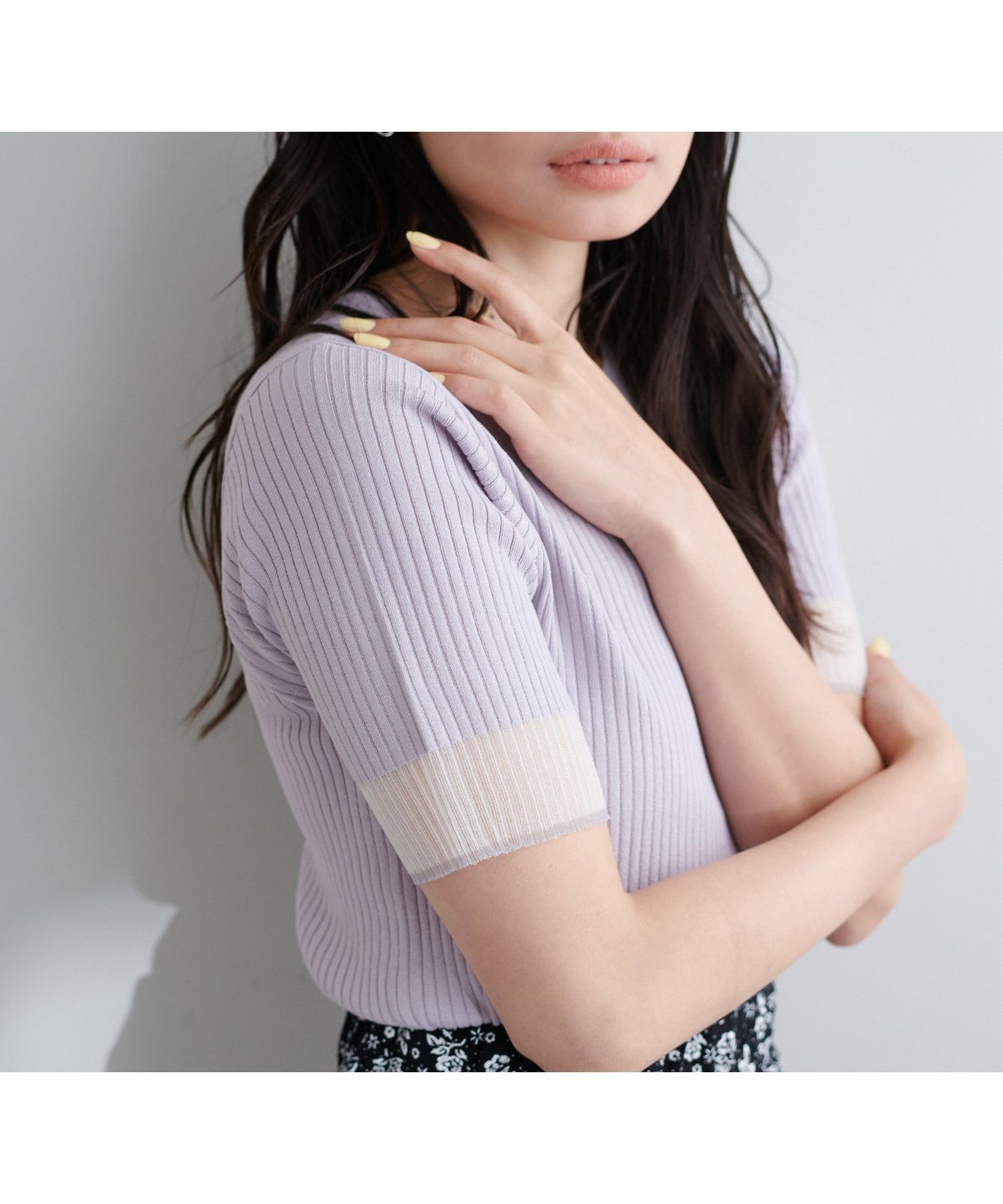 【ナチュラルクチュール/natural couture】の袖口シアー強撚リブニット インテリア・キッズ・メンズ・レディースファッション・服の通販 founy(ファニー) 　ファッション　Fashion　レディースファッション　Fashion for Women　トップス・カットソー　Cut & Sew Tops　ニット　Knit Tops & Sweaters　2025年　2025　2025春夏・S/S　Spring/Summer 2025 SS25　インナー　Innerwear　キャミソール　Camisole, Spaghetti Strap Top　サロペット　Overalls, Salopette　シアー　Sheer, See-Through　シンプル　Simple, Minimal　スリット　Slit, Slit Detail　トレンド　Trend, Trending Now　リブニット　Rib Knit, Ribbed Knit　エレガント 上品　Elegant　今季　This Season, Current Season　夏　Summer　春　Spring　S/S・春夏　SS, Spring/Summer, Warm Season　ラベンダー|ID: prp329100004528392 ipo3291000000032740189
