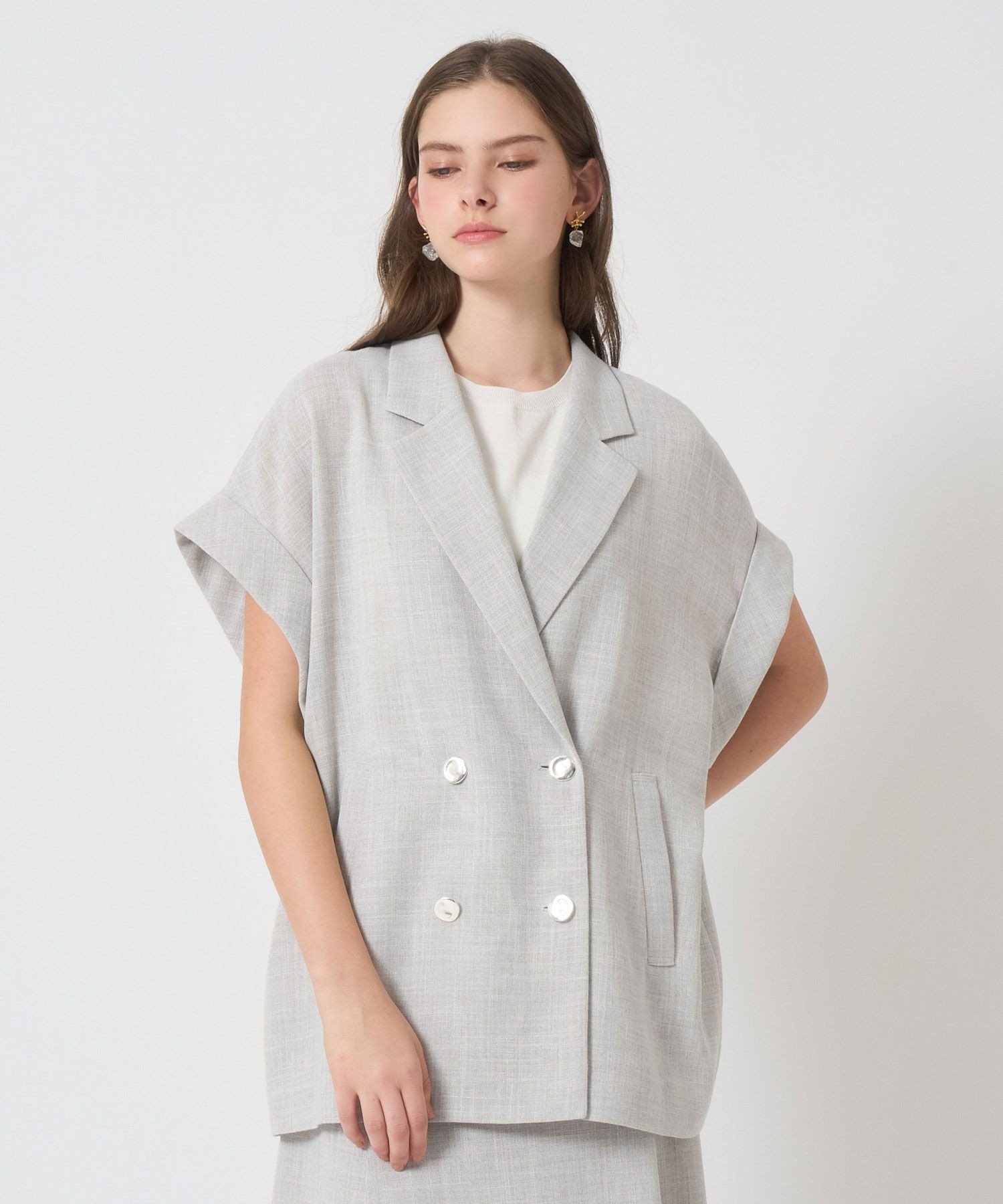 【アナイ/ANAYI】のカラミリネンライクフレンチスリーブ ジャケット インテリア・キッズ・メンズ・レディースファッション・服の通販 founy(ファニー) 　ファッション　Fashion　レディースファッション　WOMEN　アウター　Coat Outerwear　ジャケット　Jackets　カーディガン　Cardigan　ジャケット　Jacket　スマート　Smart　セットアップ　Set Up　チュニック　Tunic　フレンチ　French　メタル　Metal　リネン　Linen　リラックス　Relax　S/S・春夏　Ss・Spring/Summer　再入荷　Restock/Back In Stock/Re Arrival　夏　Summer　light grey|ID: prp329100004528398 ipo3291000000032020501