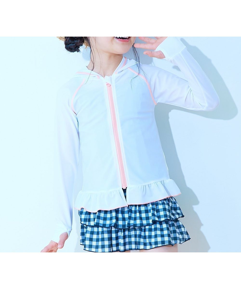 【デビロック/devirock / KIDS】のUVカット 裾フリル 長袖ジップラッシュガード 長袖ラッシュガード 水着 25SS インテリア・キッズ・メンズ・レディースファッション・服の通販 founy(ファニー) 　ファッション　Fashion　キッズファッション　KIDS　ストレッチ　Stretch　長袖　Long Sleeve　フィット　Fit　フリル　Frills　プリント　Print　水着　Swimsuit　おすすめ　Recommend　夏　Summer　2025年　2025　2025春夏・S/S　Ss,Spring/Summer,2025　001-ホワイト|ID: prp329100004528402 ipo3291000000032020523