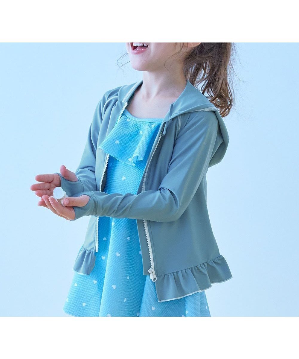 【デビロック/devirock / KIDS】のUVカット 裾フリル 長袖ジップラッシュガード 長袖ラッシュガード 水着 25SS インテリア・キッズ・メンズ・レディースファッション・服の通販 founy(ファニー) 　ファッション　Fashion　キッズファッション　KIDS　ストレッチ　Stretch　長袖　Long Sleeve　フィット　Fit　フリル　Frills　プリント　Print　水着　Swimsuit　おすすめ　Recommend　夏　Summer　2025年　2025　2025春夏・S/S　Ss,Spring/Summer,2025　002-アッシュミント|ID: prp329100004528402 ipo3291000000032020524