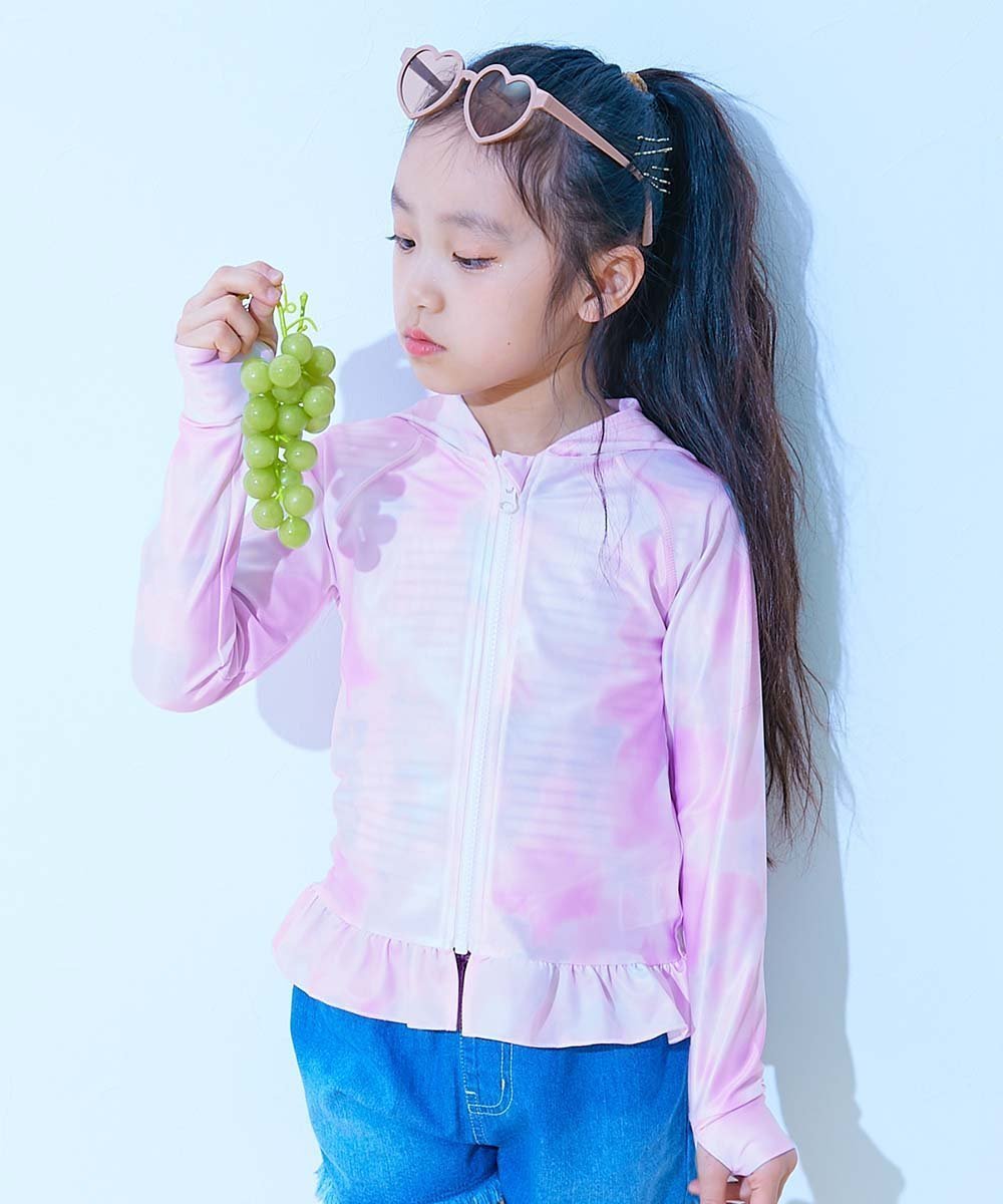 【デビロック/devirock / KIDS】のUVカット 裾フリル 長袖ジップラッシュガード 長袖ラッシュガード 水着 25SS インテリア・キッズ・メンズ・レディースファッション・服の通販 founy(ファニー) 　ファッション　Fashion　キッズファッション　KIDS　ストレッチ　Stretch　長袖　Long Sleeve　フィット　Fit　フリル　Frills　プリント　Print　水着　Swimsuit　おすすめ　Recommend　夏　Summer　2025年　2025　2025春夏・S/S　Ss,Spring/Summer,2025　010-タイダイ-ピンク|ID: prp329100004528402 ipo3291000000032020531