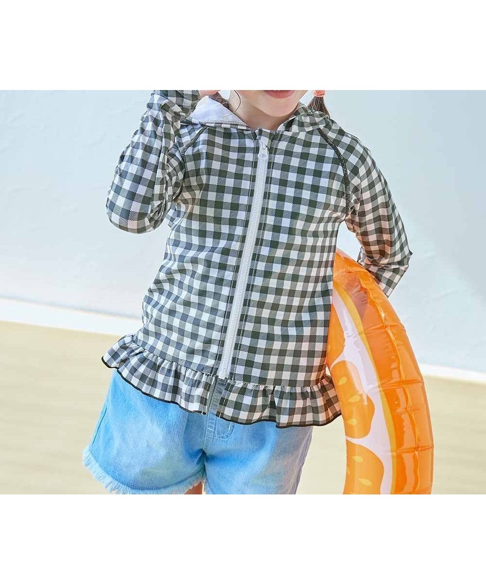 【デビロック/devirock / KIDS】のUVカット 裾フリル 長袖ジップラッシュガード 長袖ラッシュガード 水着 25SS インテリア・キッズ・メンズ・レディースファッション・服の通販 founy(ファニー) 　ファッション　Fashion　キッズファッション　KIDS Children’s Clothing　ストレッチ　Stretch　長袖　Long Sleeve　フィット　Fit　フリル　Frills　プリント　Print　水着　Swimsuit　おすすめ　Recommend　夏　Summer　2025年　2025　2025春夏・S/S　Ss,Spring/Summer,2025　013-ギンガム-ブラック|ID: prp329100004528402 ipo3291000000032581478