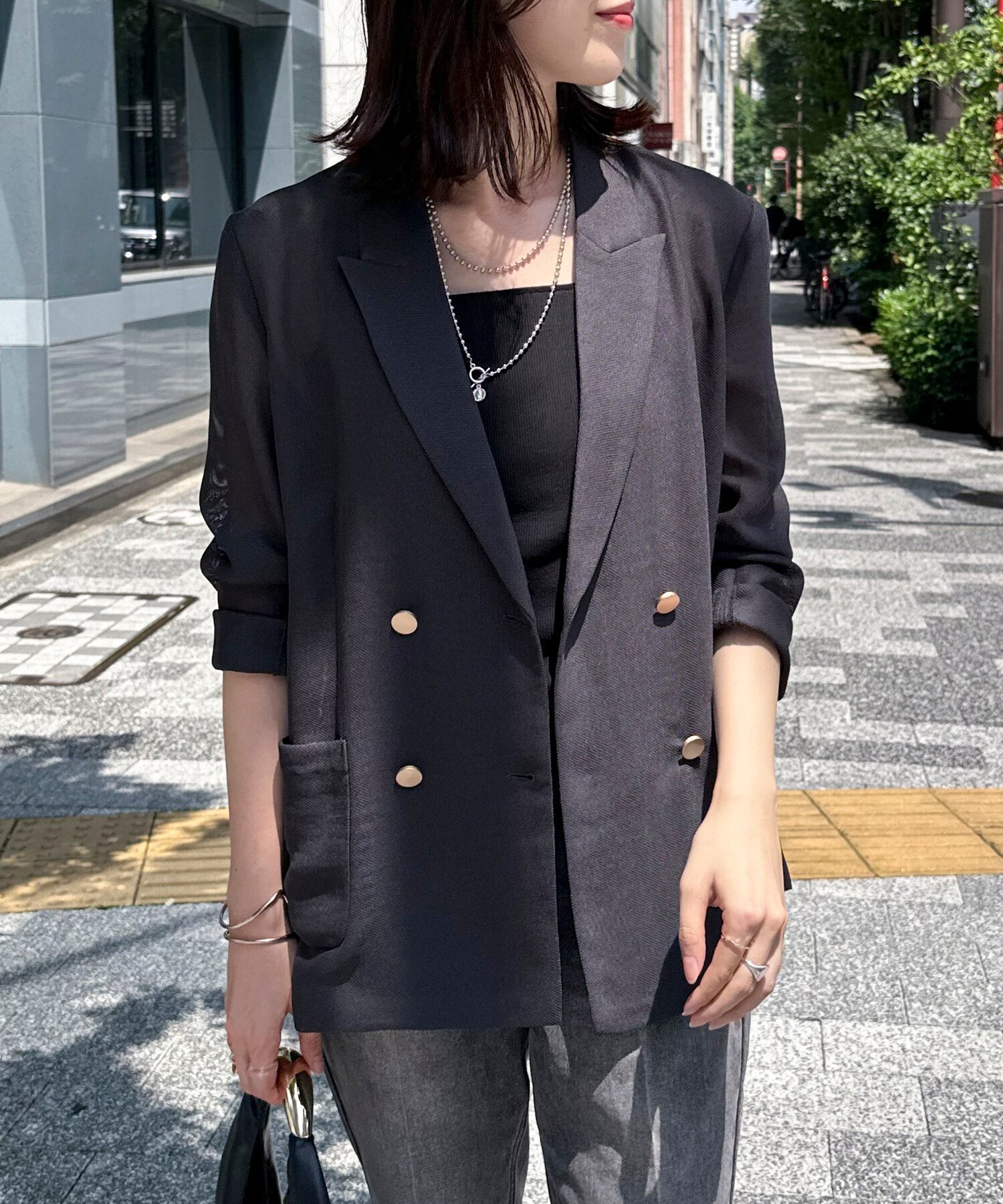 【ドゥ アルシーヴ/Doux archives】のメッシュテーラードダブルジャケット インテリア・キッズ・メンズ・レディースファッション・服の通販 founy(ファニー) 　ファッション　Fashion　レディースファッション　WOMEN　アウター　Coat Outerwear　ジャケット　Jackets　おすすめ　Recommend　インナー　Inner　シアー　Sheer　ジャケット　Jacket　トレンド　Trend　メッシュ　Mesh　夏　Summer　CHARCOAL GRAY|ID: prp329100004528405 ipo3291000000032020546