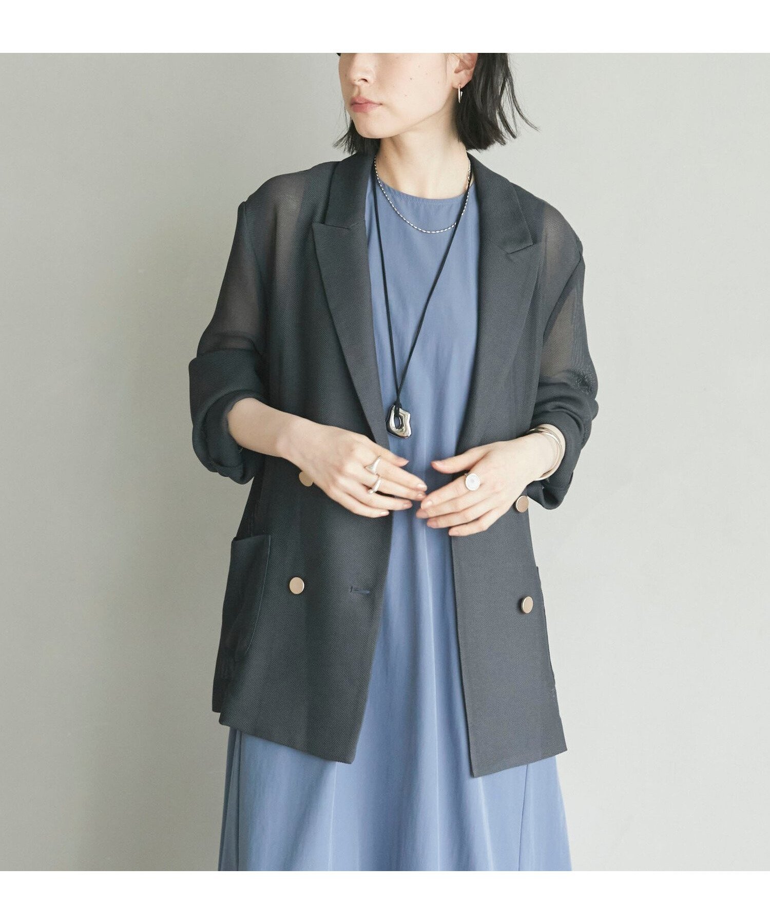【ドゥ アルシーヴ/Doux archives】のメッシュテーラードダブルジャケット インテリア・キッズ・メンズ・レディースファッション・服の通販 founy(ファニー) 　ファッション　Fashion　レディースファッション　Ladies' Fashion Online　アウター　Coat Outerwear　ジャケット　Jackets　おすすめ　Recommend　インナー　Inner　シアー　Sheer　ジャケット　Jacket　トレンド　Trend　メッシュ　Mesh　夏　Summer　CHARCOAL GRAY|ID: prp329100004528405 ipo3291000000032484737
