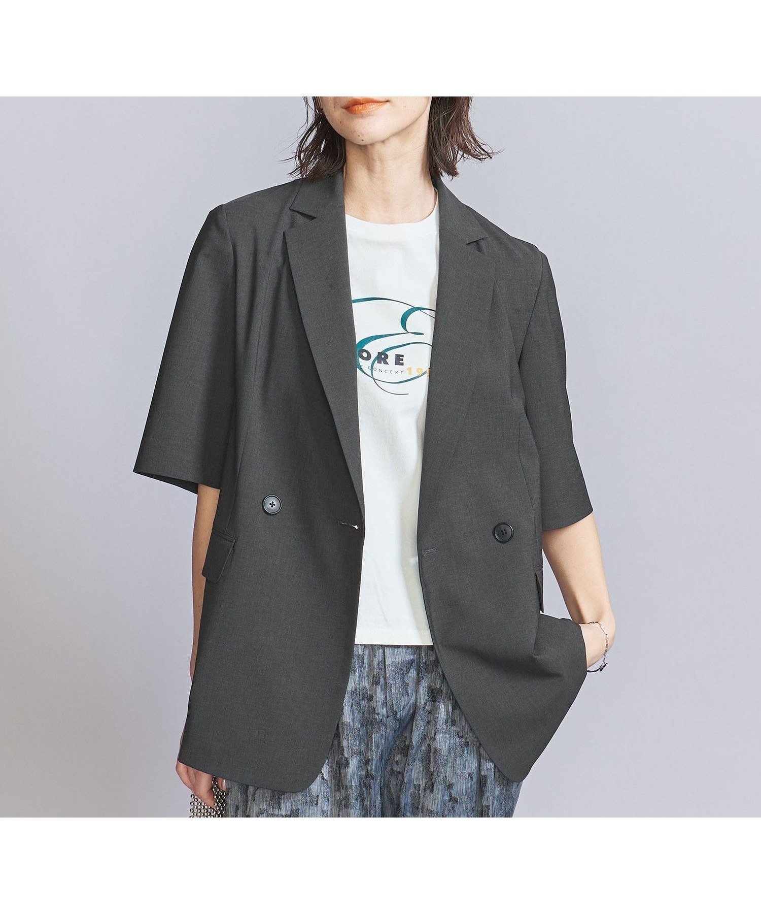 【ビューティ&ユース ユナイテッドアローズ/BEAUTY&YOUTH / UNITED ARROWS】のハーフスリーブ ジャケット インテリア・キッズ・メンズ・レディースファッション・服の通販 founy(ファニー) 　ファッション　Fashion　レディースファッション　WOMEN　アウター　Coat Outerwear　ジャケット　Jackets　洗える　Washable　キャミソール　Camisole　吸水　Water Absorption　ジャケット　Jacket　スリーブ　Sleeve　ダブル　Double　ハーフ　Half　プリント　Print　ボトム　Bottom　羽織　Haori　おすすめ　Recommend　DK.GRAY|ID: prp329100004528420 ipo3291000000032206309