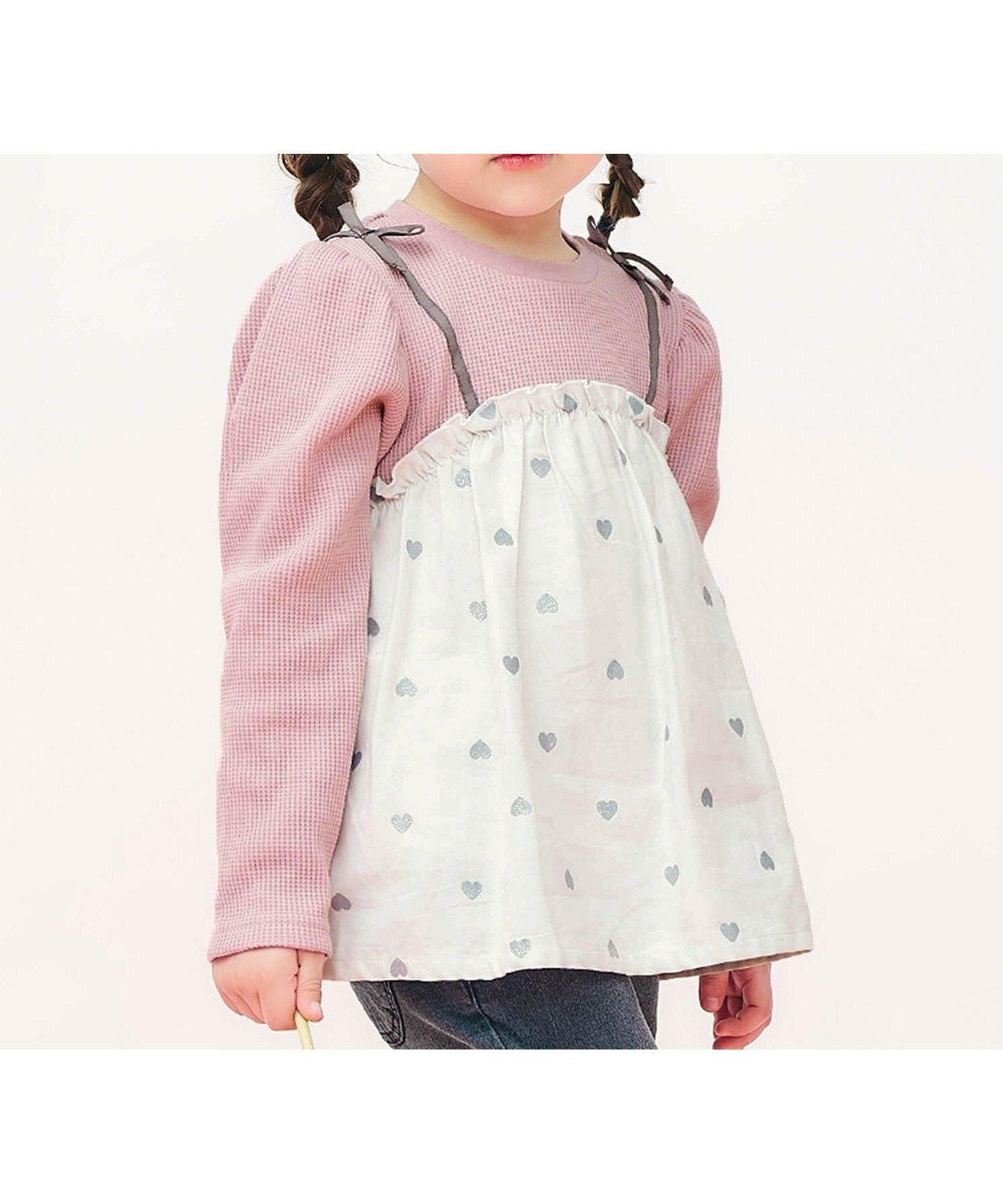 【その他のブランド/Other】のワッフルドッキングフレアTシャツ インテリア・キッズ・メンズ・レディースファッション・服の通販 founy(ファニー) 　ファッション　Fashion　キッズファッション　KIDS　春　Spring　カットソー　Cut And Sew　キャミソール　Camisole　コンパクト　Compact　シルバー　Silver　ボタニカル　Botanical　モノトーン　Monotone　リボン　Ribbon　ワッフル　Waffle　おすすめ　Recommend　2025年　2025　2025春夏・S/S　Ss,Spring/Summer,2025　ピンク|ID: prp329100004528428 ipo3291000000032020643