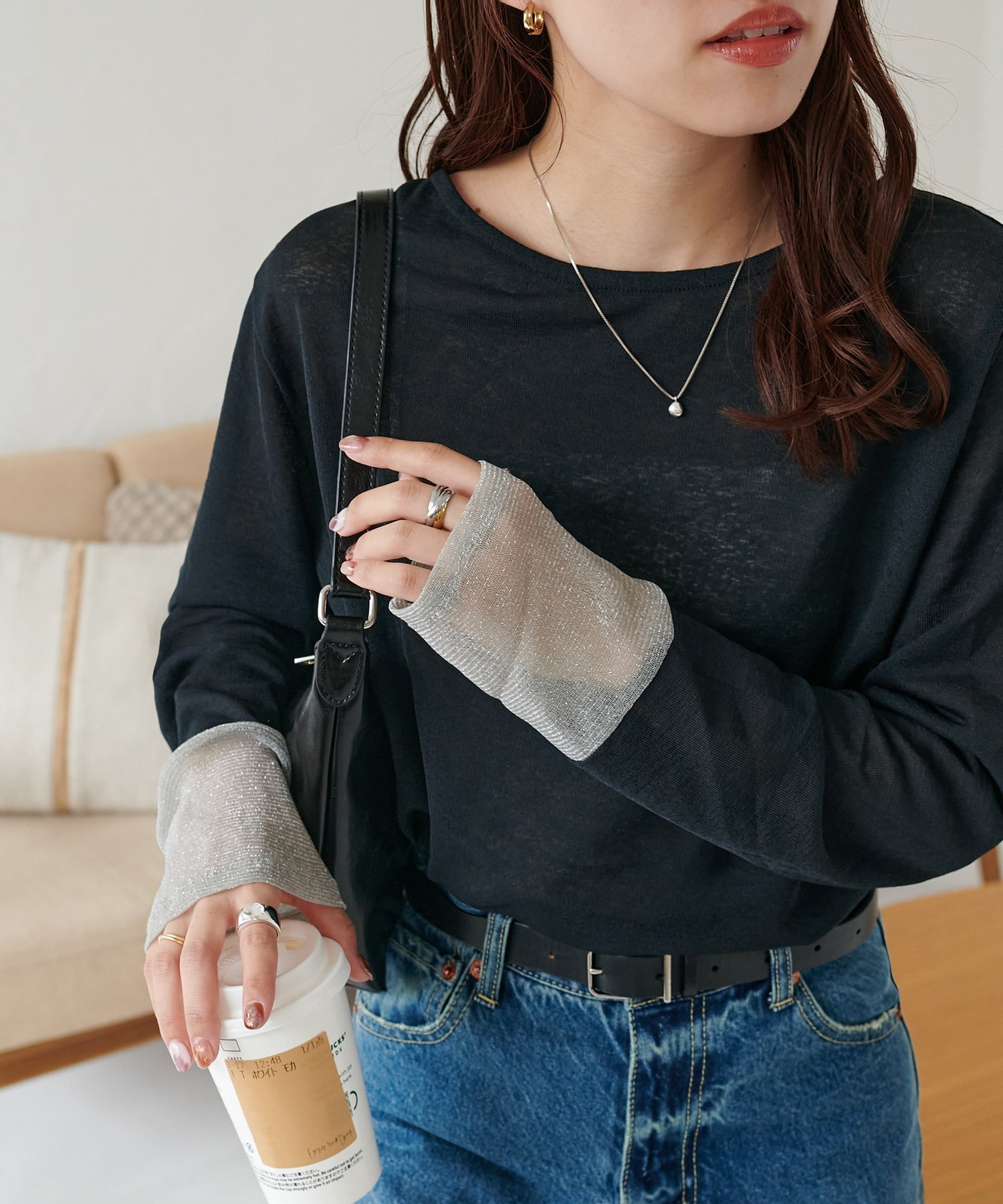 【ディスコート/Discoat】の【万能インナー】ラメシアー袖切替プルオーバー《WEB限定》 インテリア・キッズ・メンズ・レディースファッション・服の通販 founy(ファニー) 　ファッション　Fashion　レディースファッション　Fashion for Women　トップス・カットソー　Cut & Sew Tops　カジュアルプルオーバー・ニットトップス　Pullovers & Knit Tops / Casual Pullovers　インナー　Innerwear　シアー　Sheer, See-Through　シンプル　Simple, Minimal　スリット　Slit, Slit Detail　トレンド　Trend, Trending Now　切替　Switching, Contrast Panel　ブラックその他1|ID: prp329100004528430 ipo3291000000033573043