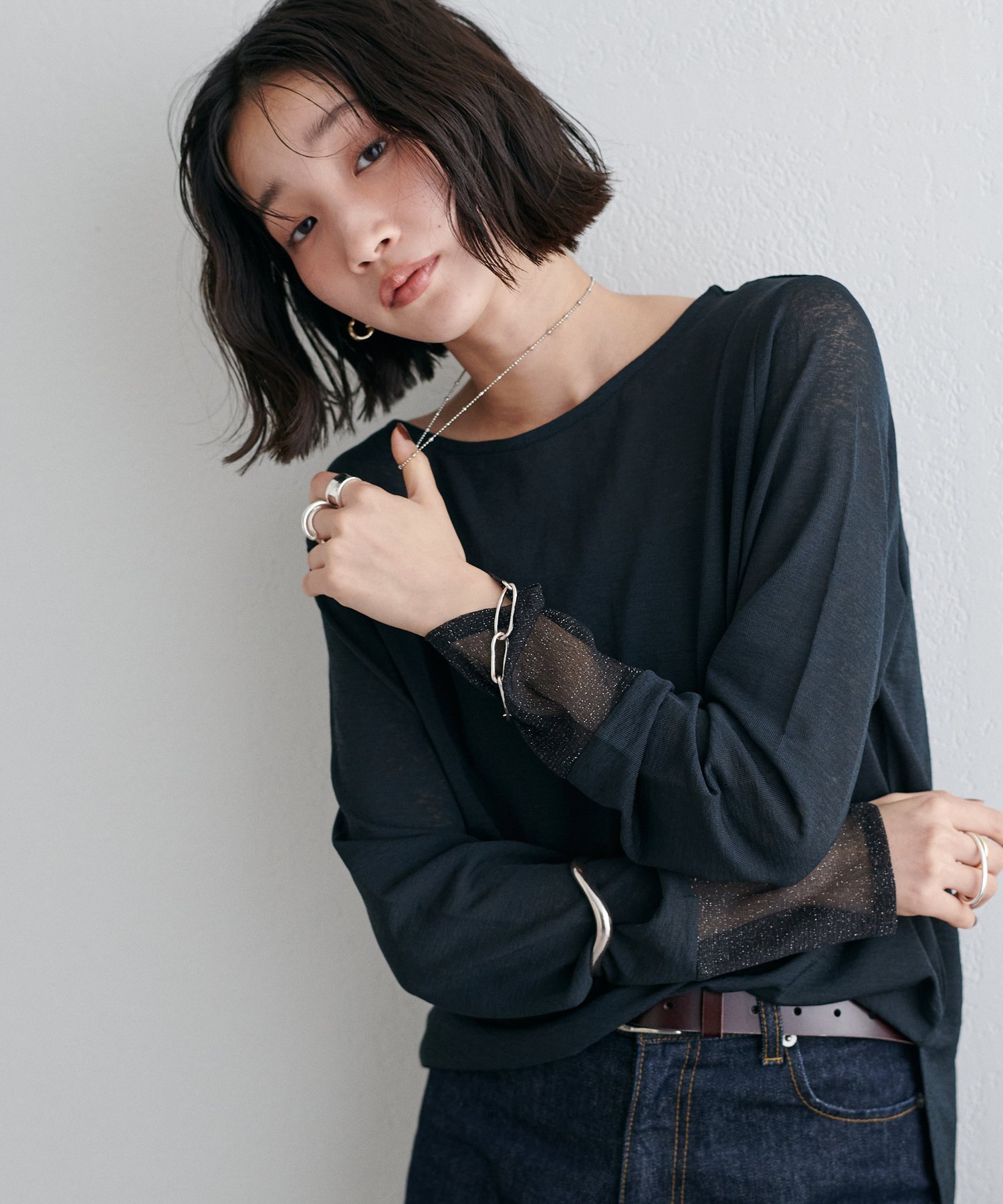 【ディスコート/Discoat】の【万能インナー】ラメシアー袖切替プルオーバー《WEB限定》 インテリア・キッズ・メンズ・レディースファッション・服の通販 founy(ファニー) 　ファッション　Fashion　レディースファッション　Fashion for Women　トップス・カットソー　Cut & Sew Tops　カジュアルプルオーバー・ニットトップス　Pullovers & Knit Tops / Casual Pullovers　インナー　Innerwear　シアー　Sheer, See-Through　シンプル　Simple, Minimal　スリット　Slit, Slit Detail　トレンド　Trend, Trending Now　切替　Switching, Contrast Panel　ブラック|ID: prp329100004528430 ipo3291000000033573046