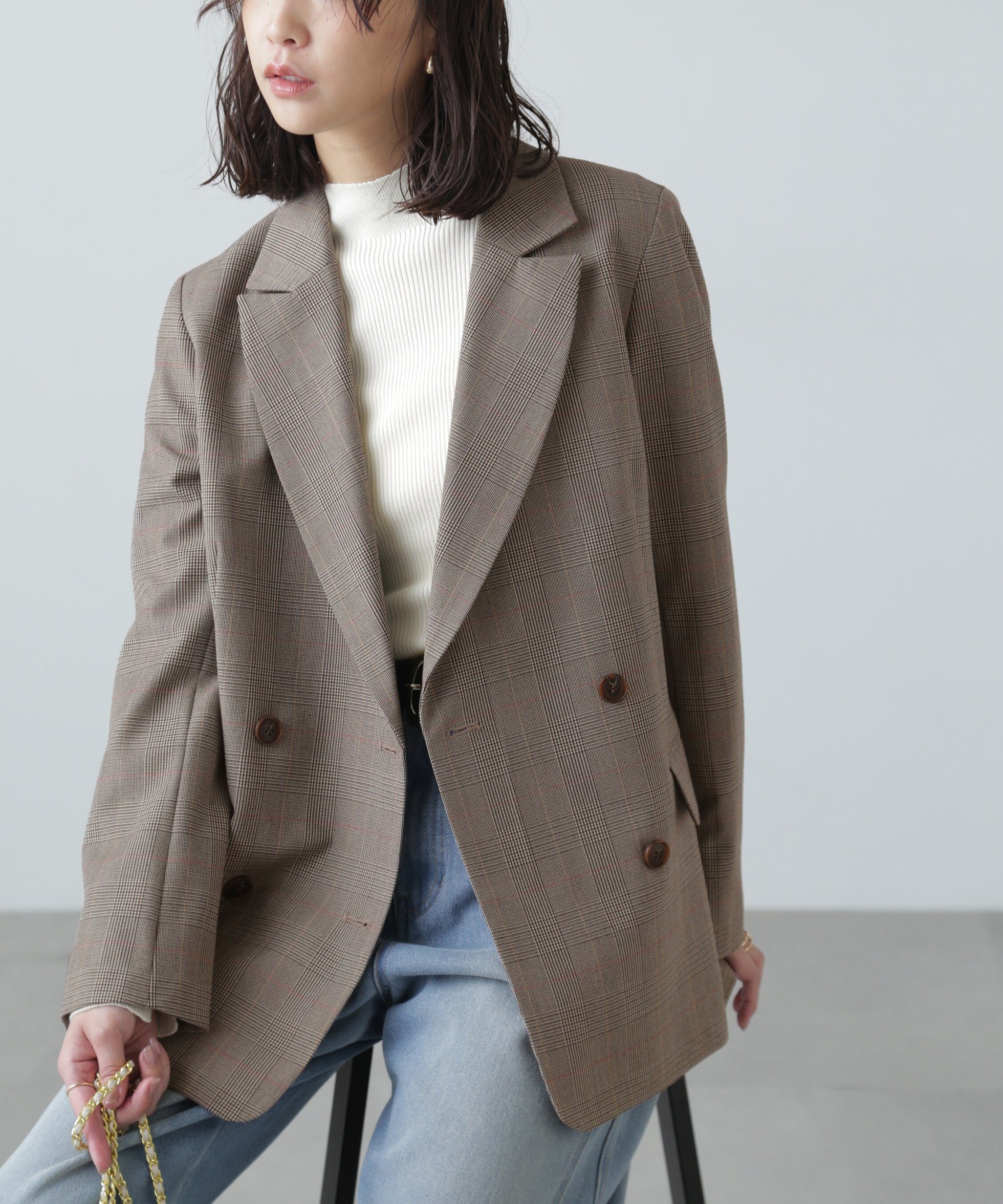 【フリーズマート/FREE'S MART】のダブルブレストジャケット インテリア・キッズ・メンズ・レディースファッション・服の通販 founy(ファニー) 　ファッション　Fashion　レディースファッション　Ladies' Fashion Online　アウター　Coat Outerwear　ジャケット　Jackets　ジャケット　Jacket　スタンダード　Standard　スリット　Slit　ダブル　Double　マニッシュ　Mannish　グレンチェック1|ID: prp329100004528443 ipo3291000000032660313