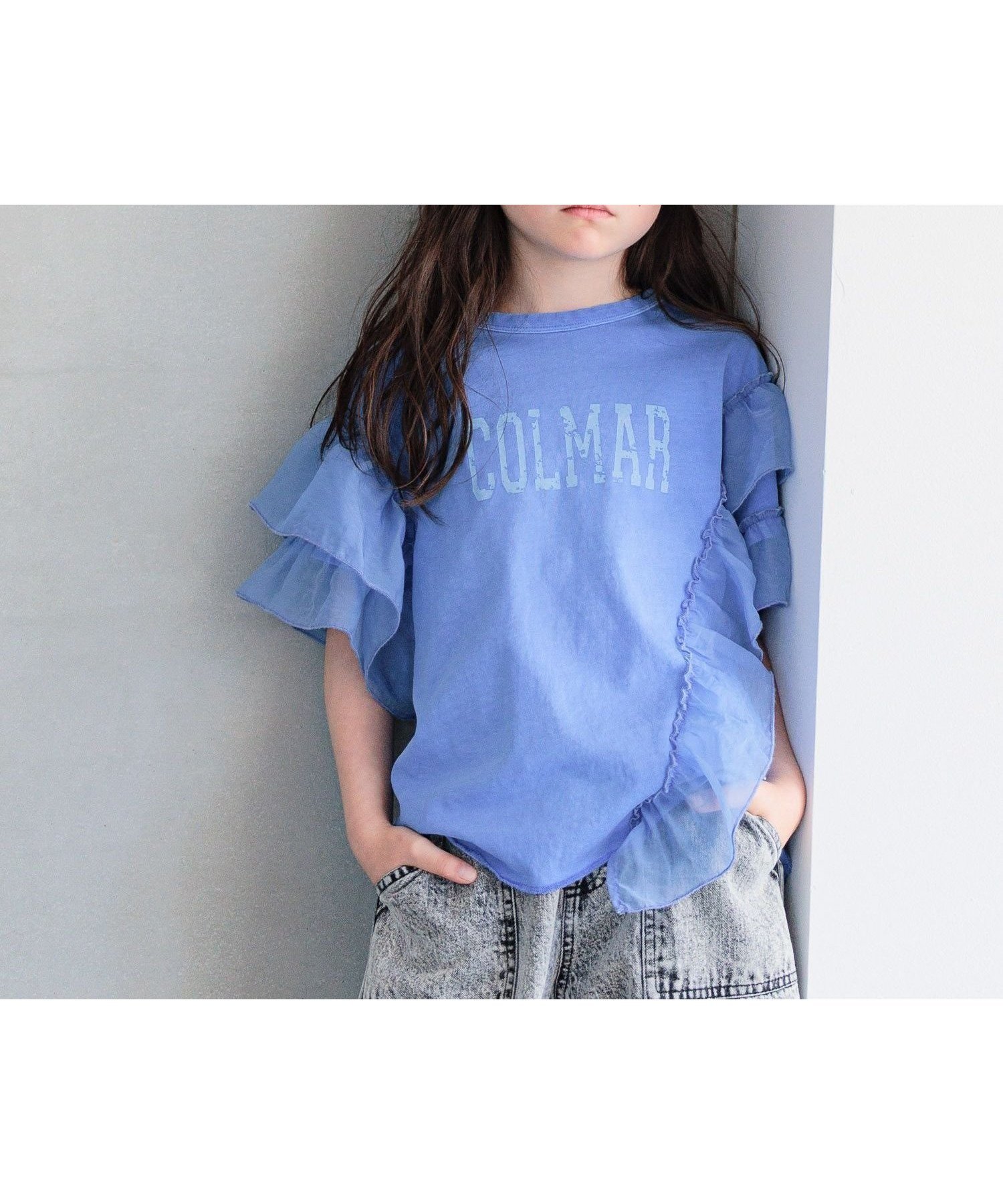 【ベイフロー/BAYFLOW / KIDS】のトレンドデザイン リメイク風 オーガンジーフリルT(KIDS) インテリア・キッズ・メンズ・レディースファッション・服の通販 founy(ファニー) 　ファッション　Fashion　キッズファッション　Fashion for Kids　おすすめ　Recommended / Our Picks　オーガンジー　Organza Fabric　ガーリー　Girly, Feminine Style　シンプル　Simple, Minimal　トレンド　Trend, Trending Now　フリル　Frill, Ruffle　プリント　Print, Printed Pattern　ボトム　Bottoms, Lower Wear　リメイク　Remake, Reconstructed　ヴィンテージ　Vintage Style　夏　Summer　ブルー80|ID: prp329100004528450 ipo3291000000033446972