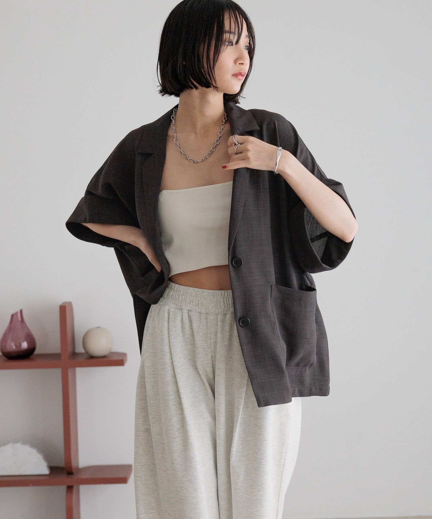 【ローリーズファーム/LOWRYS FARM】のバスケットジャケットSS インテリア・キッズ・メンズ・レディースファッション・服の通販 founy(ファニー) 　ファッション　Fashion　レディースファッション　WOMEN　アウター　Coat Outerwear　ジャケット　Jackets　おすすめ　Recommend　クール　Cool　ジャケット　Jacket　セットアップ　Set Up　タイトスカート　Tight Skirt　バスケット　Basket　バランス　Balance　ボトム　Bottom　チャコールグレー|ID: prp329100004528463 ipo3291000000032020788