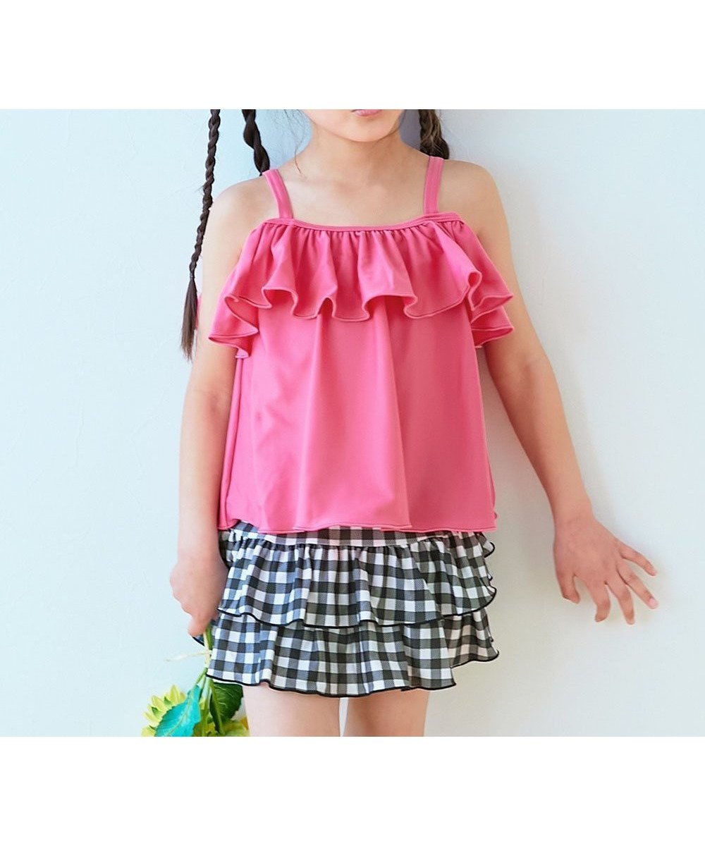 【デビロック/devirock / KIDS】のUVカット 3WAYで着られる オフショルセットアップ水着 インテリア・キッズ・メンズ・レディースファッション・服の通販 founy(ファニー) 　ファッション　Fashion　キッズファッション　Fashion for Kids　ストレッチ　Stretch, Stretchy Fabric　フィット　Fit, Slim Fit　フリル　Frill, Ruffle　プリント　Print, Printed Pattern　水着　Swimsuit, Swimwear　チェリーピンク|ID: prp329100004528469 ipo3291000000032216343