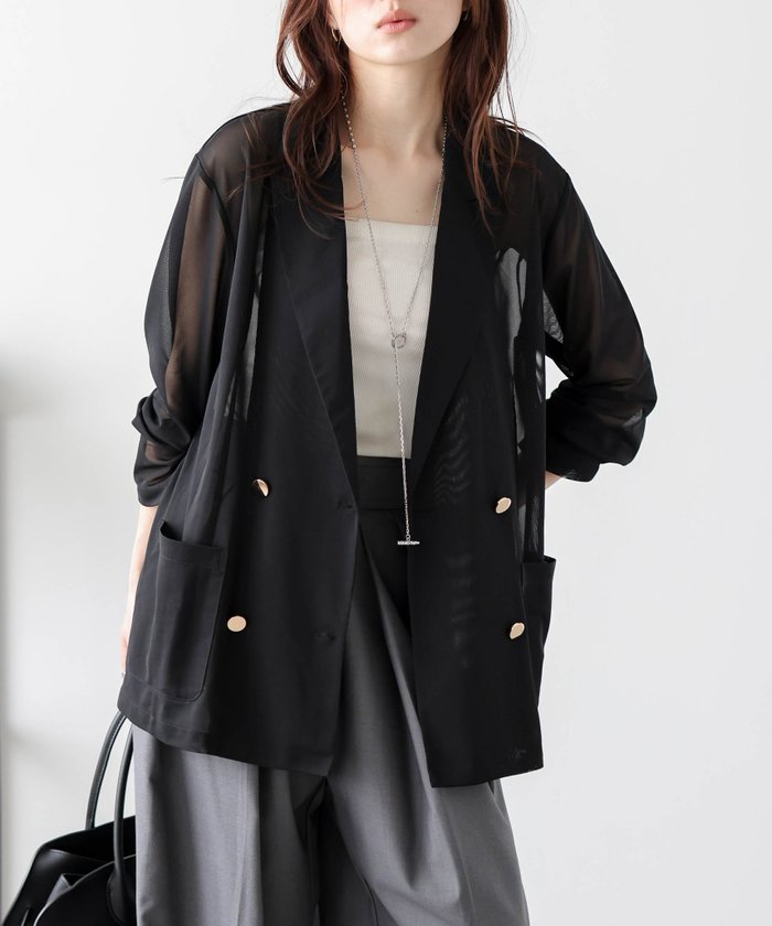 【その他のブランド/Other】のメッシュダブルジャケット インテリア・キッズ・メンズ・レディースファッション・服の通販 founy(ファニー) https://founy.com/ ファッション Fashion レディースファッション Fashion for Women アウター Coat / Outerwear Collection レディースジャケット・軽アウター Jackets サロペット Overalls, Salopette シアー Sheer, See-Through シンプル Simple, Minimal ジャケット Jacket, Outerwear ダブル Double, Double-Breasted トレンド Trend, Trending Now メッシュ Mesh, Net Fabric エレガント 上品 Elegant |ID: prp329100004528479 ipo3291000000032753391
