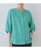 【インディヴィ/INDIVI】の【毎年人気!/フレンチリネン】5分袖バンドカラーブラウス グリーン|ID: prp329100004528508 ipo3291000000032020961
