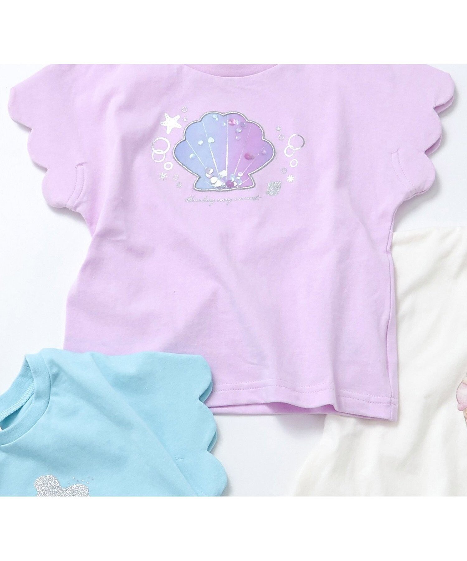 【その他のブランド/Other】のシェル・マーメイド・アイスクリームモチーフTシャツ インテリア・キッズ・メンズ・レディースファッション・服の通販 founy(ファニー) 　ファッション　Fashion　キッズファッション　KIDS　マーメイド　Mermaid　モチーフ　Motif　半袖　Short Sleeve　ラベンダー|ID: prp329100004528535 ipo3291000000032123989