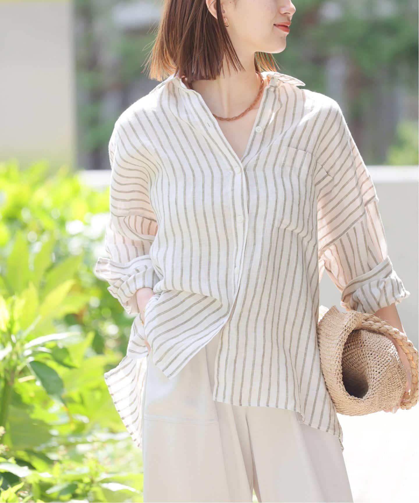【ジャーナルスタンダード レリューム/JOURNAL STANDARD relume】の手洗い可 / No.66ストライプフレンチリネンシャツ インテリア・キッズ・メンズ・レディースファッション・服の通販 founy(ファニー) 　ファッション　Fashion　レディースファッション　Fashion for Women　トップス・カットソー　Cut & Sew Tops　シャツ・ブラウス・オフィスカジュアル　Elegant Blouses & Button-Ups　2025年　2025　2025春夏・S/S　Spring/Summer 2025 SS25　おすすめ　Recommended / Our Picks　フランス　France, French　リネン　Linen, Linen Fabric　リラックス　Relax, Relaxed Fit　ワイド　Wide, Wide Fit　エレガント 上品　Elegant　定番　Standard, Basic Item　カーキ|ID: prp329100004528542 ipo3291000000032743956