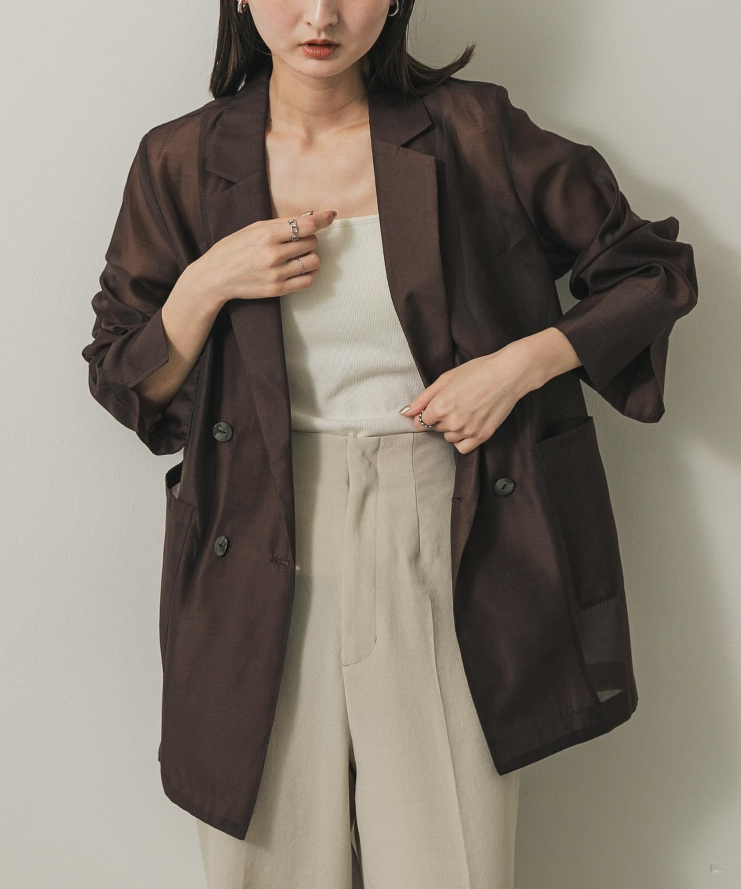 【センスオブプレイス/SENSE OF PLACE by URBAN RESEARCH】のシアーテーラードジャケット インテリア・キッズ・メンズ・レディースファッション・服の通販 founy(ファニー) 　ファッション　Fashion　レディースファッション　Fashion for Women　アウター　Coat / Outerwear Collection　レディースジャケット・軽アウター　Jackets　テーラードジャケット / 通勤・きれいめスタイル　Tailored Jackets & Blazers　2025年　2025　2025春夏・S/S　Spring/Summer 2025 SS25　今季　This Season, Current Season　夏　Summer　春　Spring　S/S・春夏　SS, Spring/Summer, Warm Season　BROWN|ID: prp329100004528551 ipo3291000000033084150