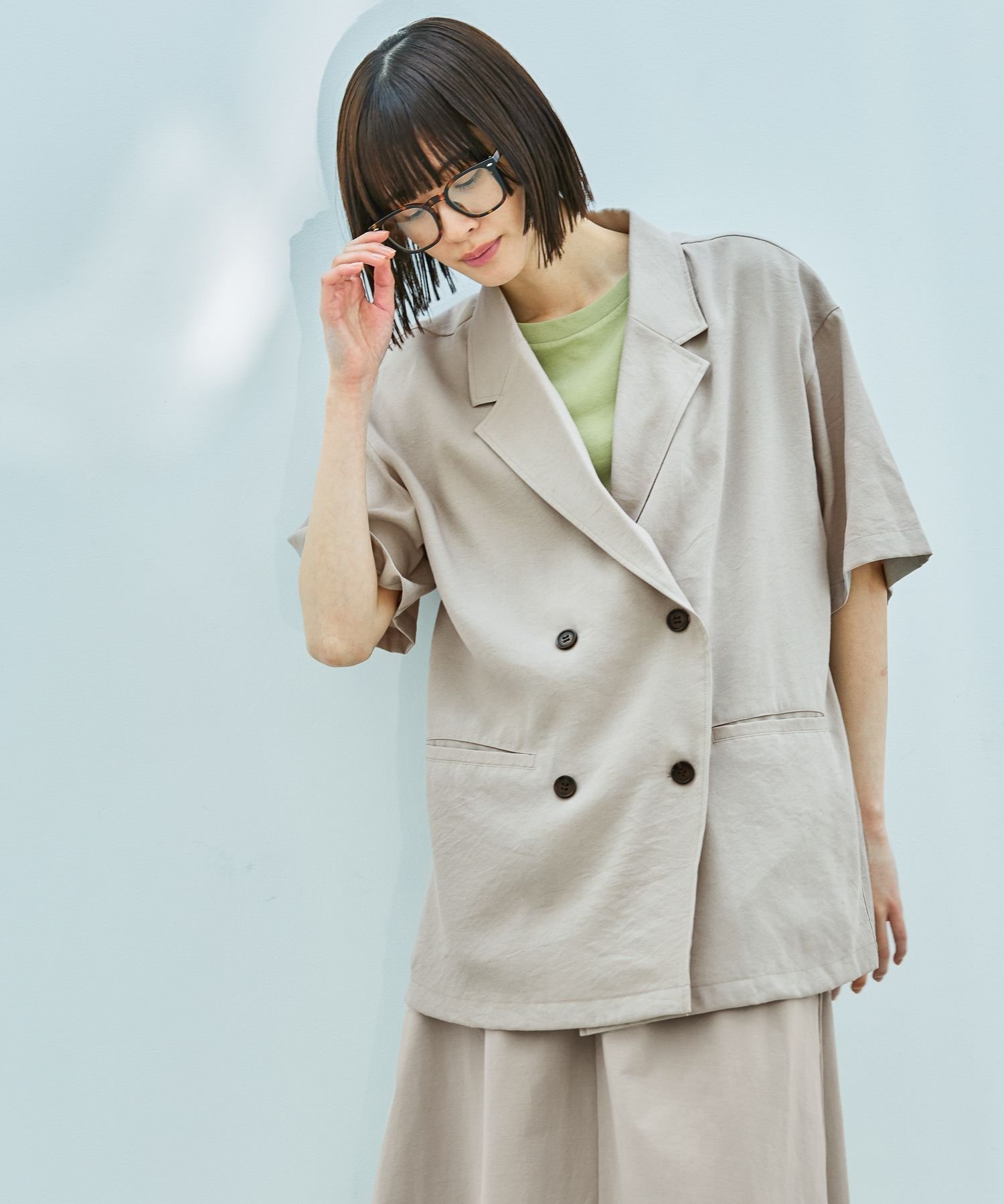 【ラコレ/LAKOLE】のハーフスリーブシアーWジャケット インテリア・キッズ・メンズ・レディースファッション・服の通販 founy(ファニー) 　ファッション　Fashion　レディースファッション　WOMEN　アウター　Coat Outerwear　ジャケット　Jackets　シンプル　Simple　ジャケット　Jacket　夏　Summer　春　Spring　S/S・春夏　Ss・Spring/Summer　長袖　Long Sleeve　グレージュ|ID: prp329100004528589 ipo3291000000032021321