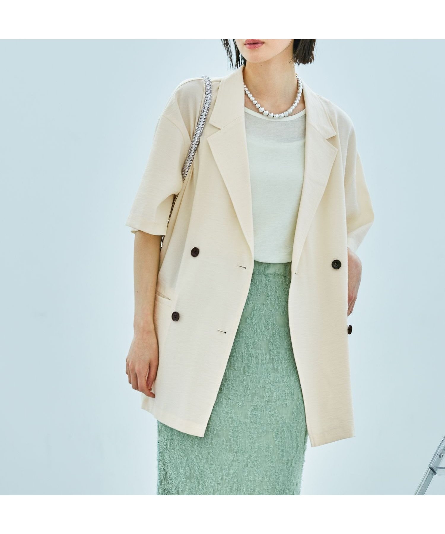 【ラコレ/LAKOLE】のハーフスリーブシアーWジャケット インテリア・キッズ・メンズ・レディースファッション・服の通販 founy(ファニー) 　ファッション　Fashion　レディースファッション　WOMEN　アウター　Coat Outerwear　ジャケット　Jackets　シンプル　Simple　ジャケット　Jacket　夏　Summer　春　Spring　S/S・春夏　Ss・Spring/Summer　長袖　Long Sleeve　アイボリー|ID: prp329100004528589 ipo3291000000032021323