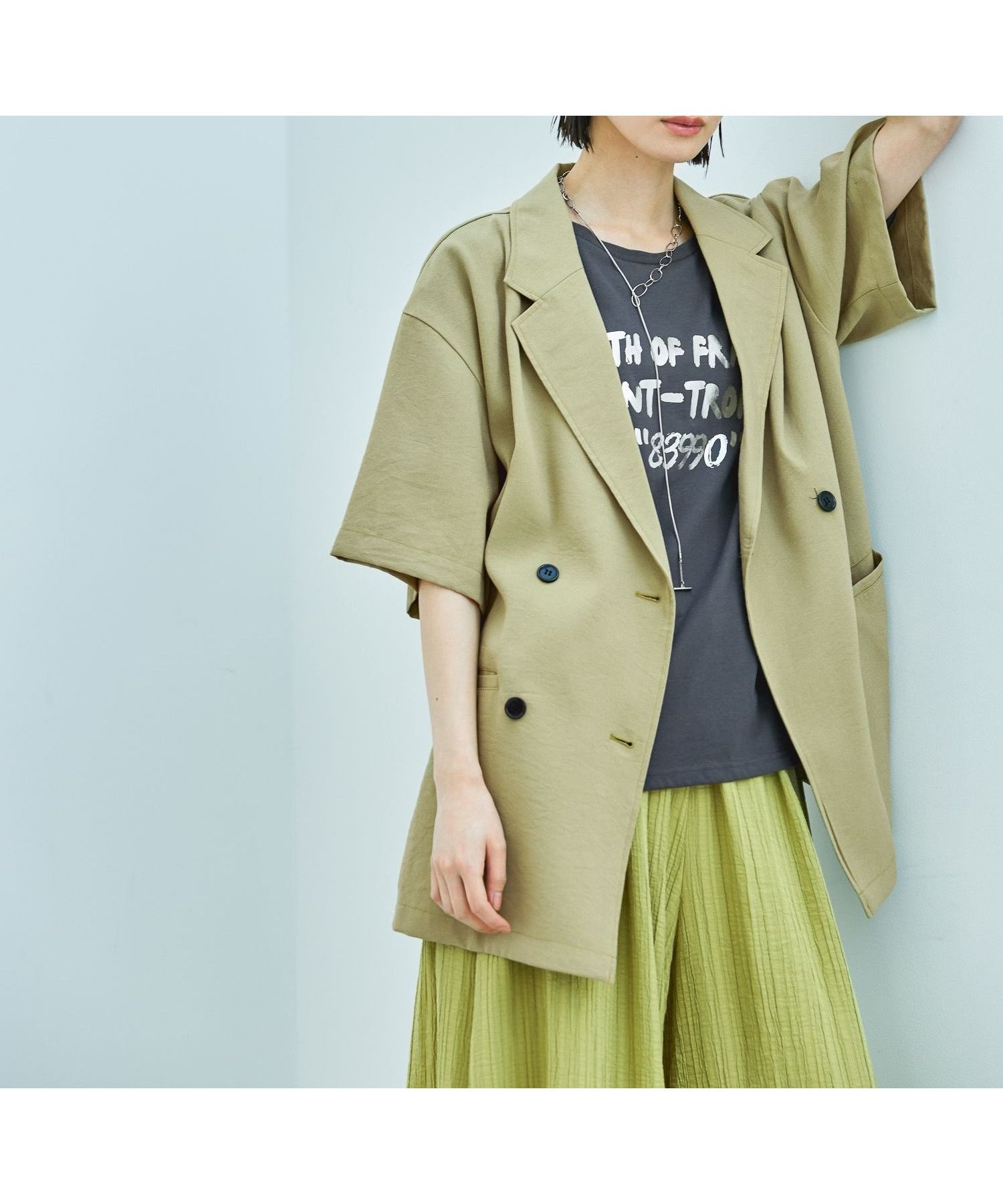【ラコレ/LAKOLE】のハーフスリーブシアーWジャケット インテリア・キッズ・メンズ・レディースファッション・服の通販 founy(ファニー) 　ファッション　Fashion　レディースファッション　WOMEN　アウター　Coat Outerwear　ジャケット　Jackets　シンプル　Simple　ジャケット　Jacket　夏　Summer　春　Spring　S/S・春夏　Ss・Spring/Summer　長袖　Long Sleeve　オリーブ|ID: prp329100004528589 ipo3291000000032021325