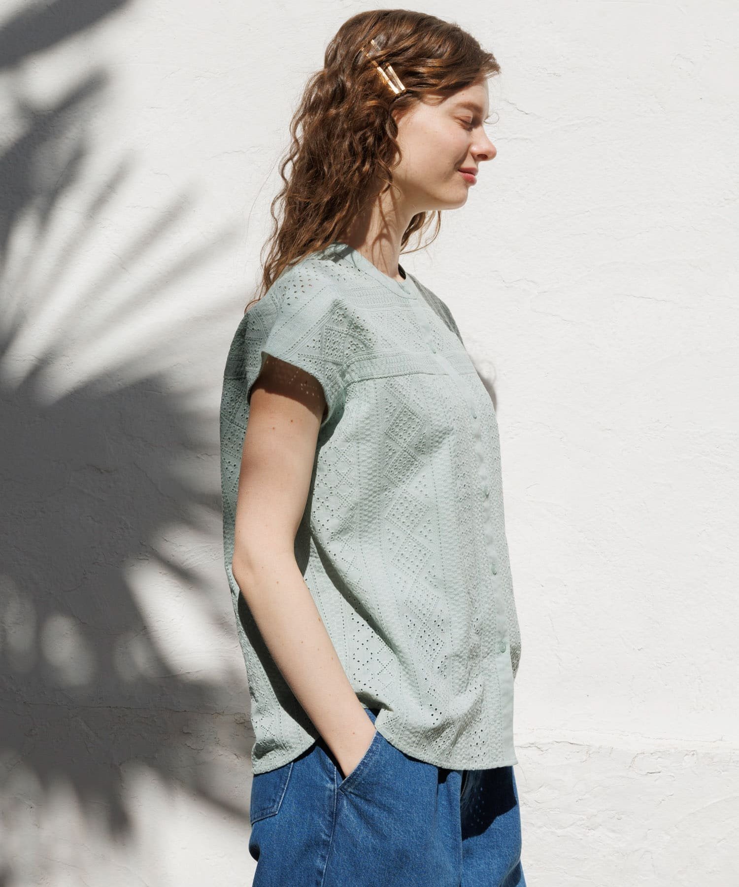 【サニーレーベル/Sonny Label / URBAN RESEARCH】の『WEB限定』バンドカラーコットンレースシャツ インテリア・キッズ・メンズ・レディースファッション・服の通販 founy(ファニー) 　ファッション　Fashion　レディースファッション　WOMEN　トップス・カットソー　Tops/Tshirt　シャツ/ブラウス　Shirts/Blouses　2025年　2025　2025春夏・S/S　Ss,Spring/Summer,2025　おすすめ　Recommend　カーディガン　Cardigan　スラックス　Slacks　デニム　Denim　ボトム　Bottom　夏　Summer　S/S・春夏　Ss・Spring/Summer　ミント|ID: prp329100004528600 ipo3291000000032021380