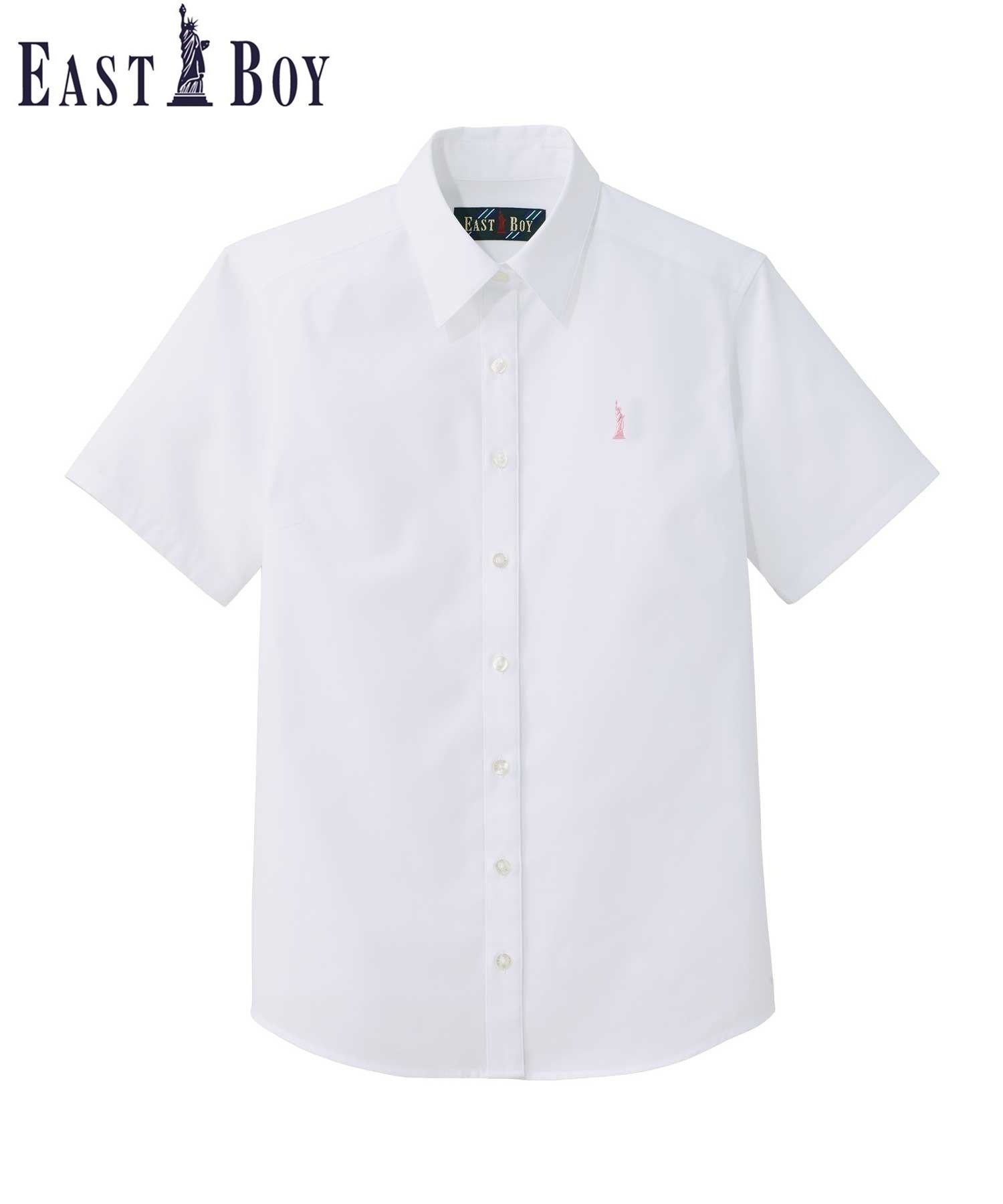 【イーストボーイ/EASTBOY】のシャツ 半袖 ブラウス 形態安定加工 スクール 制服 中学 高校 インテリア・キッズ・メンズ・レディースファッション・服の通販 founy(ファニー) 　ファッション　Fashion　レディースファッション　Ladies' Fashion Online　トップス・カットソー　Tops/Tshirt　シャツ/ブラウス　Shirts/Blouses　スリット　Slit　タンブラー　Tumbler　定番　Standard　バランス　Balance　ポケット　Pocket　半袖　Short Sleeve　メンズ　Mens　リボン　Ribbon　おすすめ　Recommend　ホワイト×ベビーピンク|ID: prp329100004528636 ipo3291000000032682175